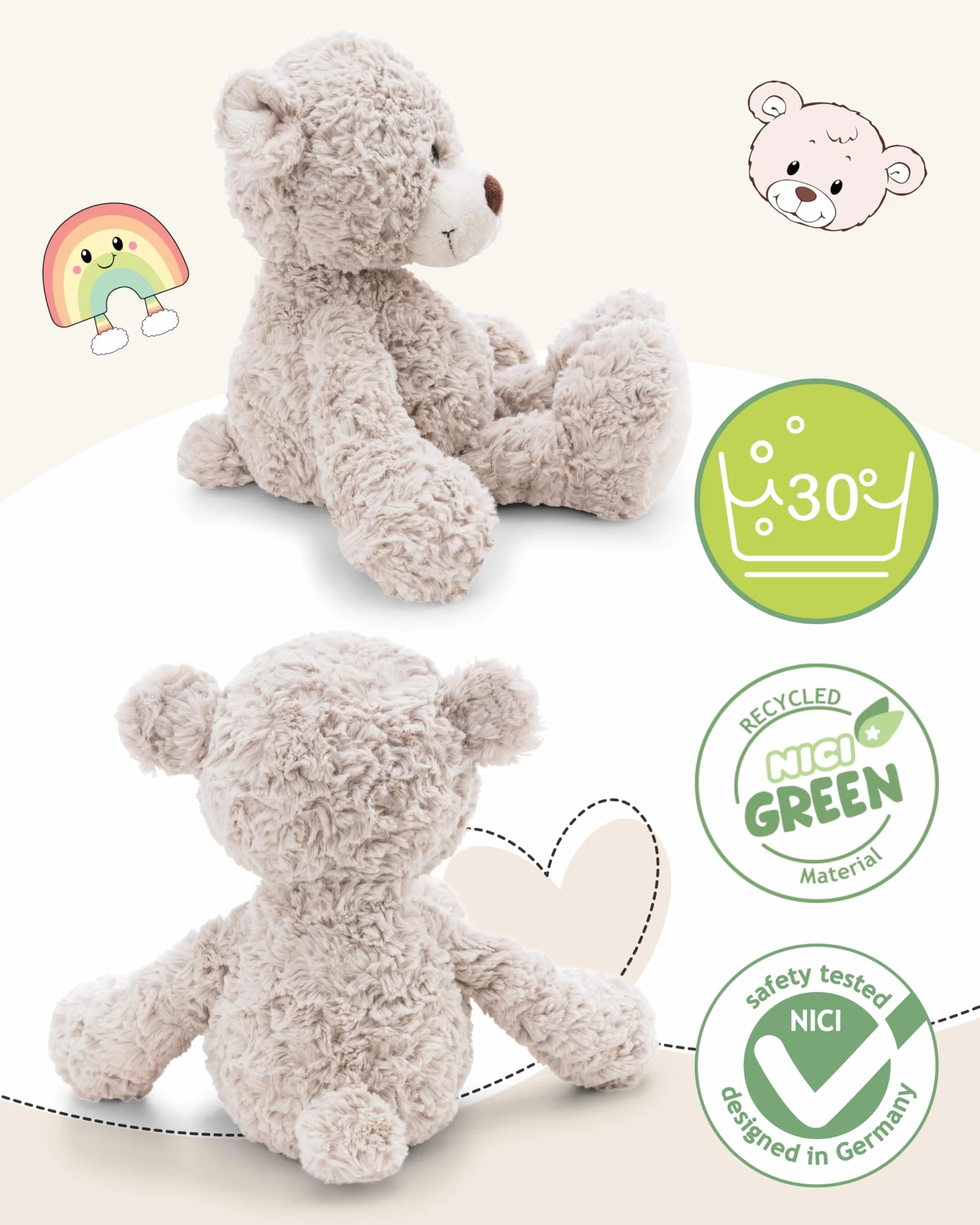 NICI 62318 pluszowy miś Finni, miękki pluszak, urocza pluszowa zabawka do przytulania i zabawy, świetny pomysł na prezent dla dzieci i dorosłych, 35 cm, szary