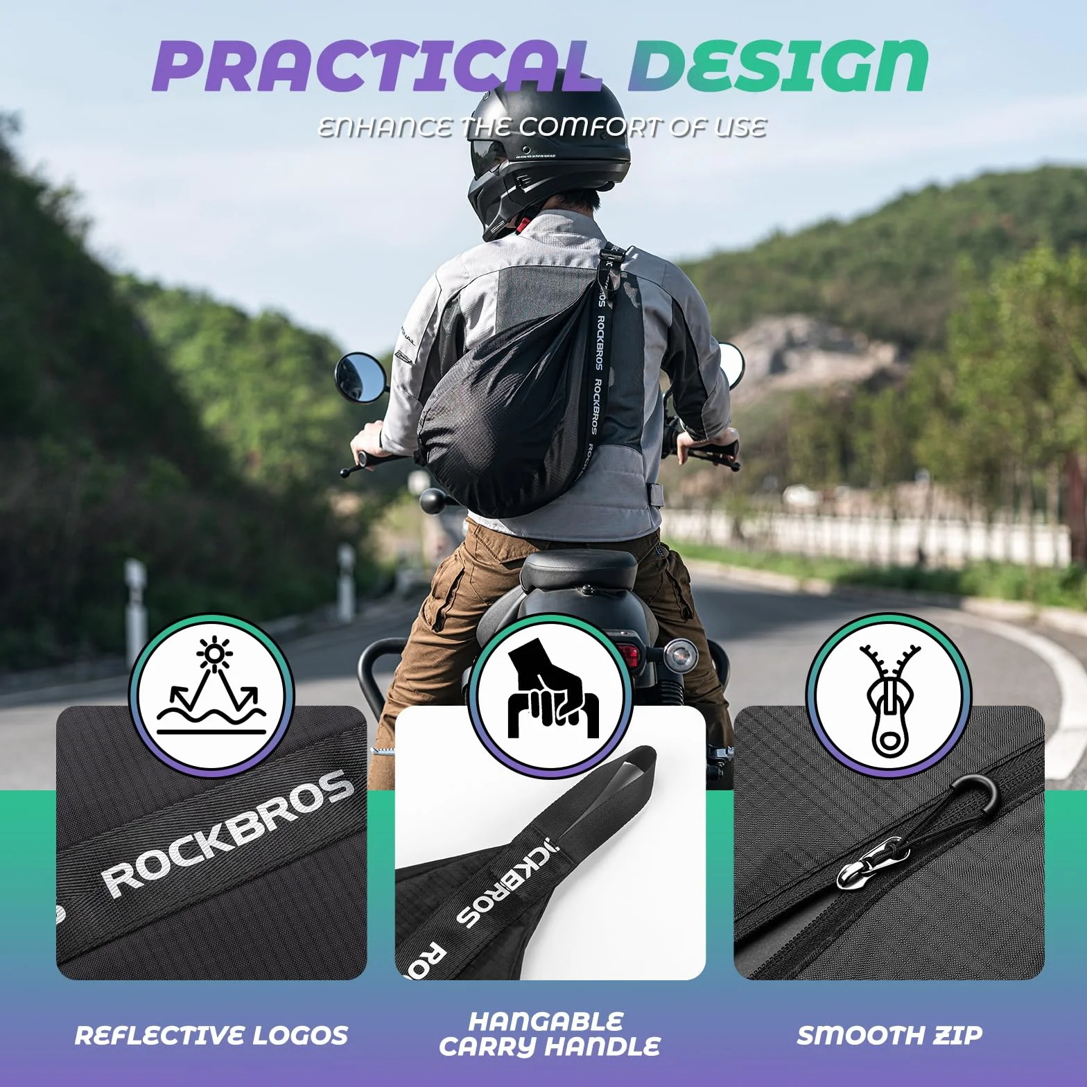 ROCKBROS Torba na Kask Motocyklowy 6-7L/15L Plecak na Hełm z Regulowanym Paskiem na Ramię 63-105cm Odblaskowa Przenośna Torba na Hełm Motocyklowy Kask Rowerowy Kask do Koszykówki