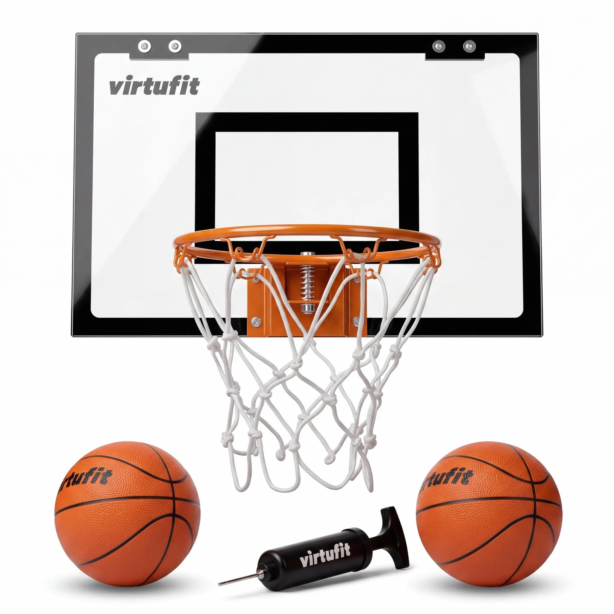 VirtuFit Pro Mini deska do koszykówki z 2 piłkami i pompką, czarna