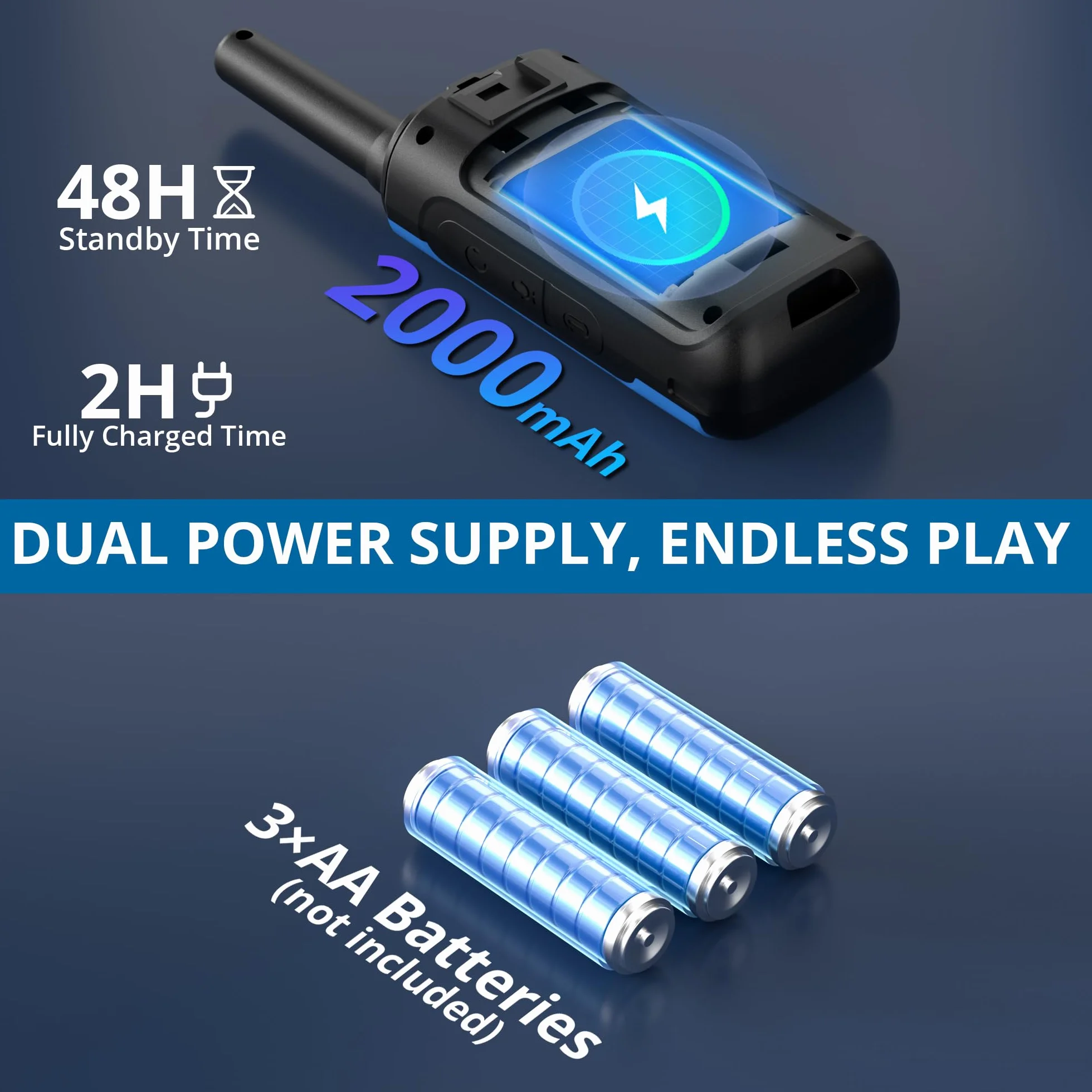 Radioddity PR-T8 Walkie Talkie dla dzieci, PMR446 Dwukierunkowe radio z możliwością ładowania, daleki zasięg, funkcja połączeń grupowych, VOX, latarka, bateria 2000 mAh, ładowanie USB-C, do wędrówek,