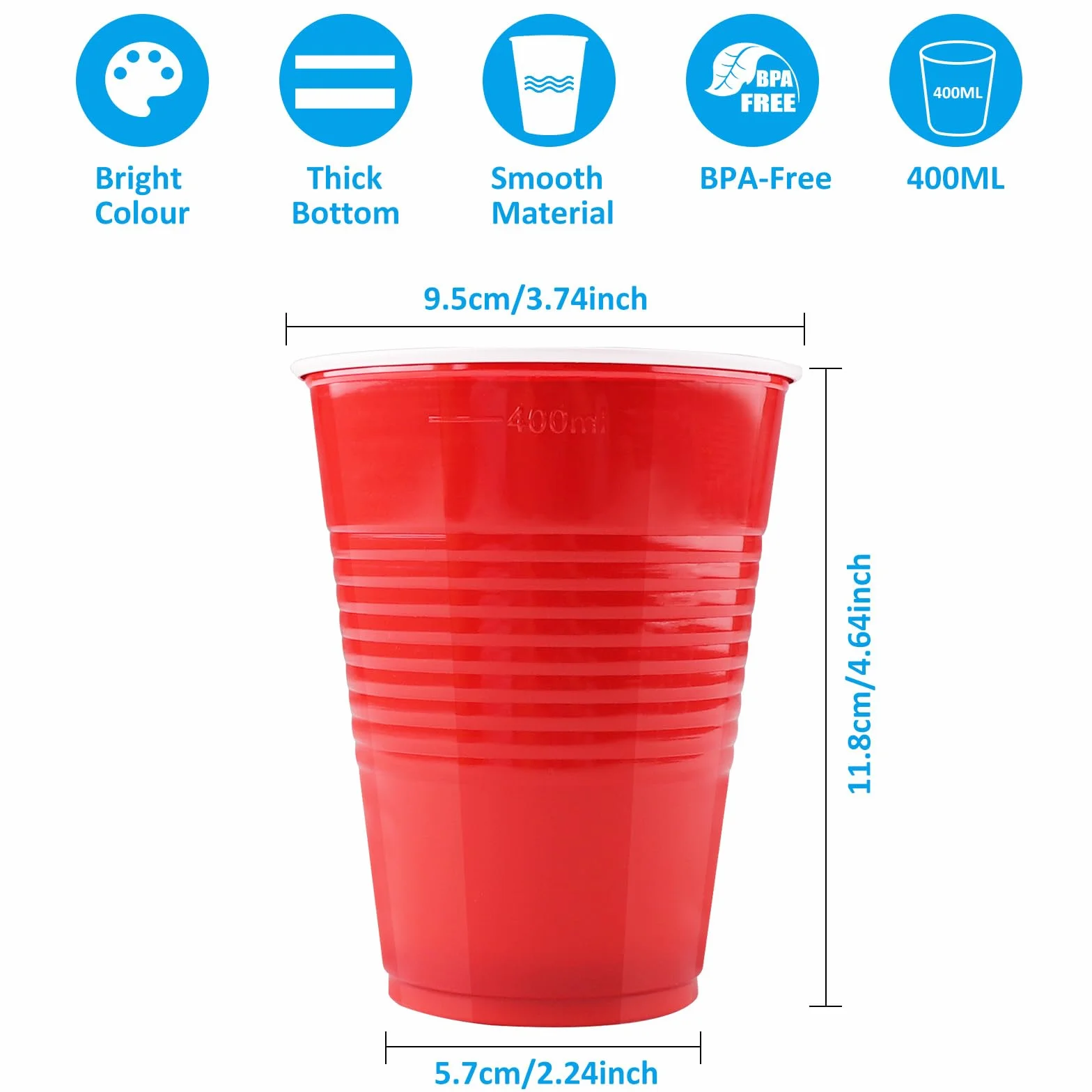 Kubek Imprezowy do Piwnego Ponga, 70 sztuk, Wielorazowe Kubki do Picia, 16oz Zestaw w 5 Kolorach, na Imprezę, Kemping, Urodziny, BBQ