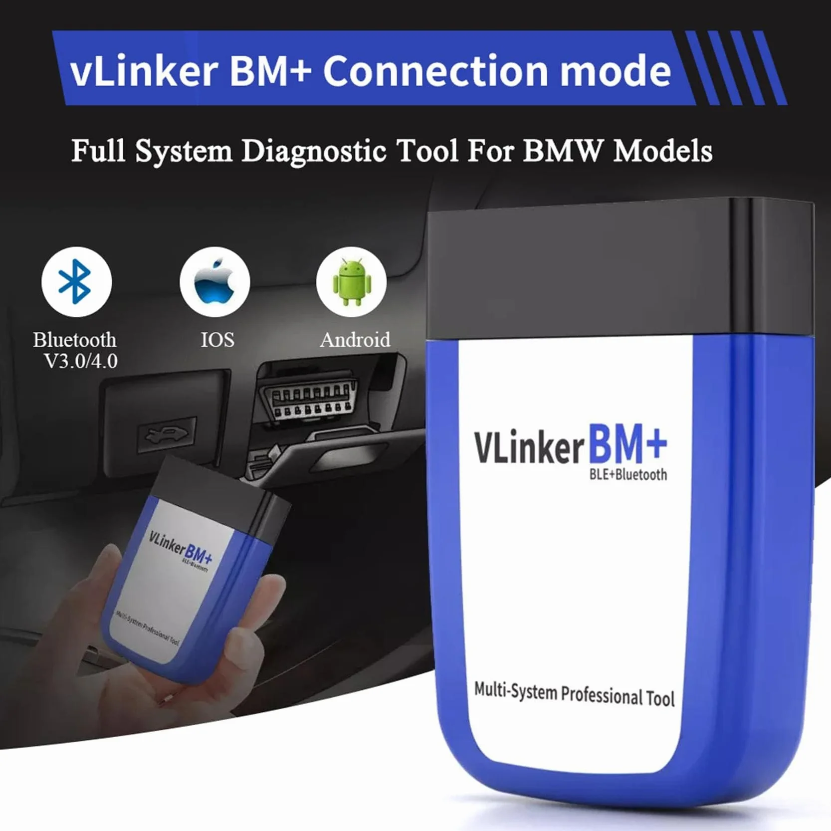 vLinker BM+ OBD2 Bluetooth Diagnostyczne narzędzie skanujące OBDII Skaner samochodowy dla iOS Android Windows BimmerCode