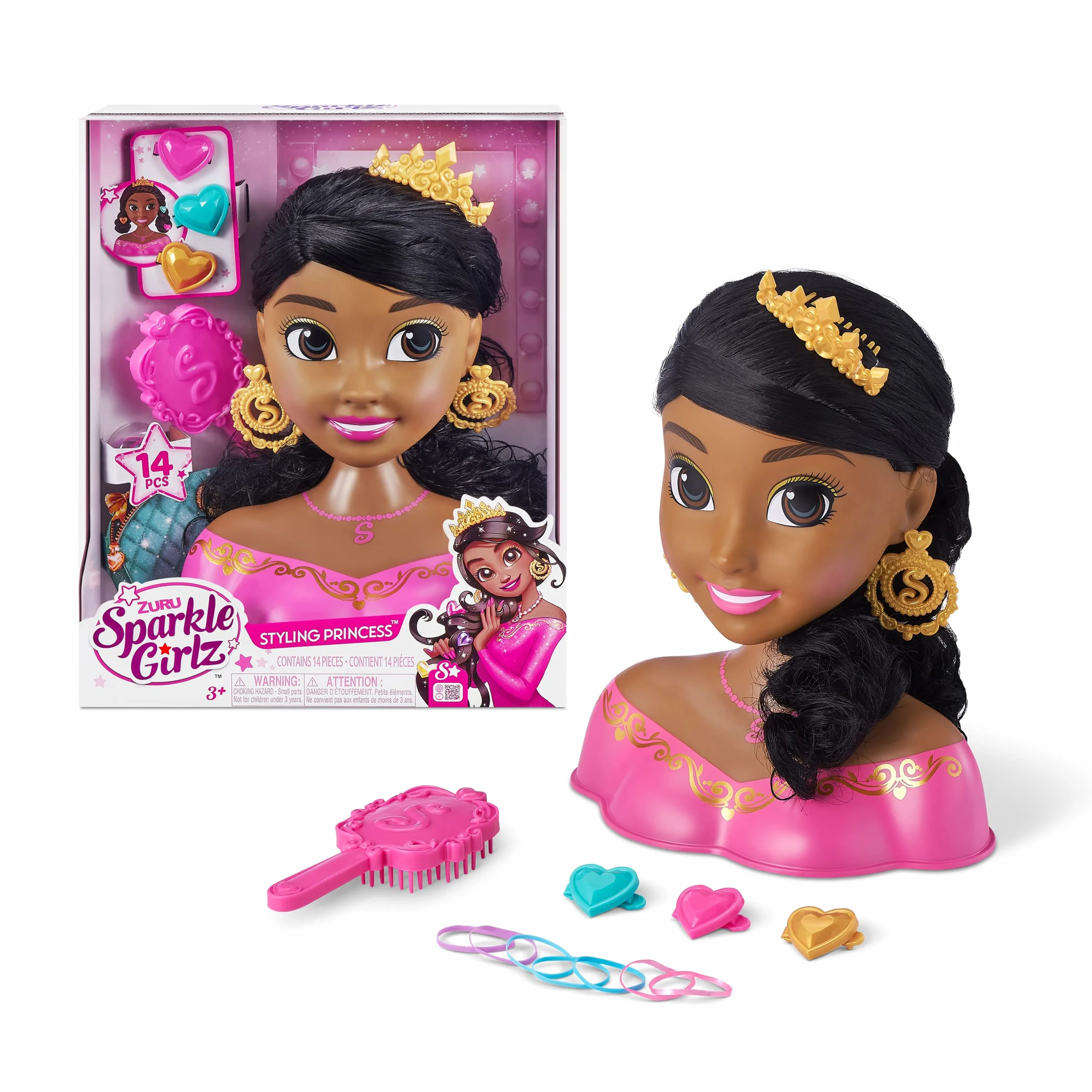 ZURU - Sparkle Girlz - Głowa do stylizacji i akcesoria - Brunetka - Głowa księżniczki o wspaniałym wyglądzie - od 3 lat - 100499