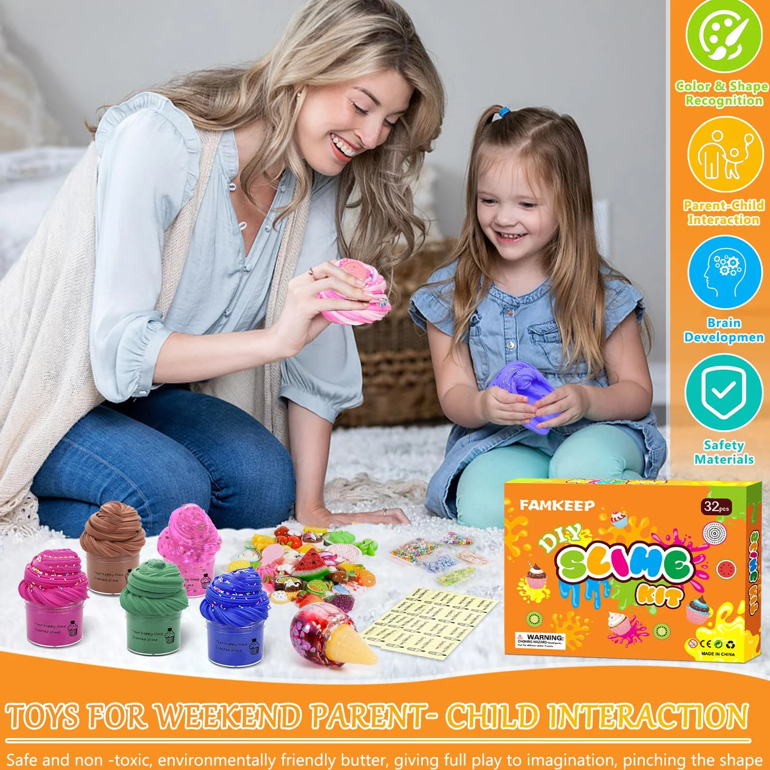 FAMKEEP Zestaw Fluffy Slime Set 32 ​​​​Pack, Fluffy Butter Slime Set, Fun Clear Slime Kit DIY, Mini Pachnący Slime for Kids Party Favor, Girls and Boys, Miękki i elastyczny