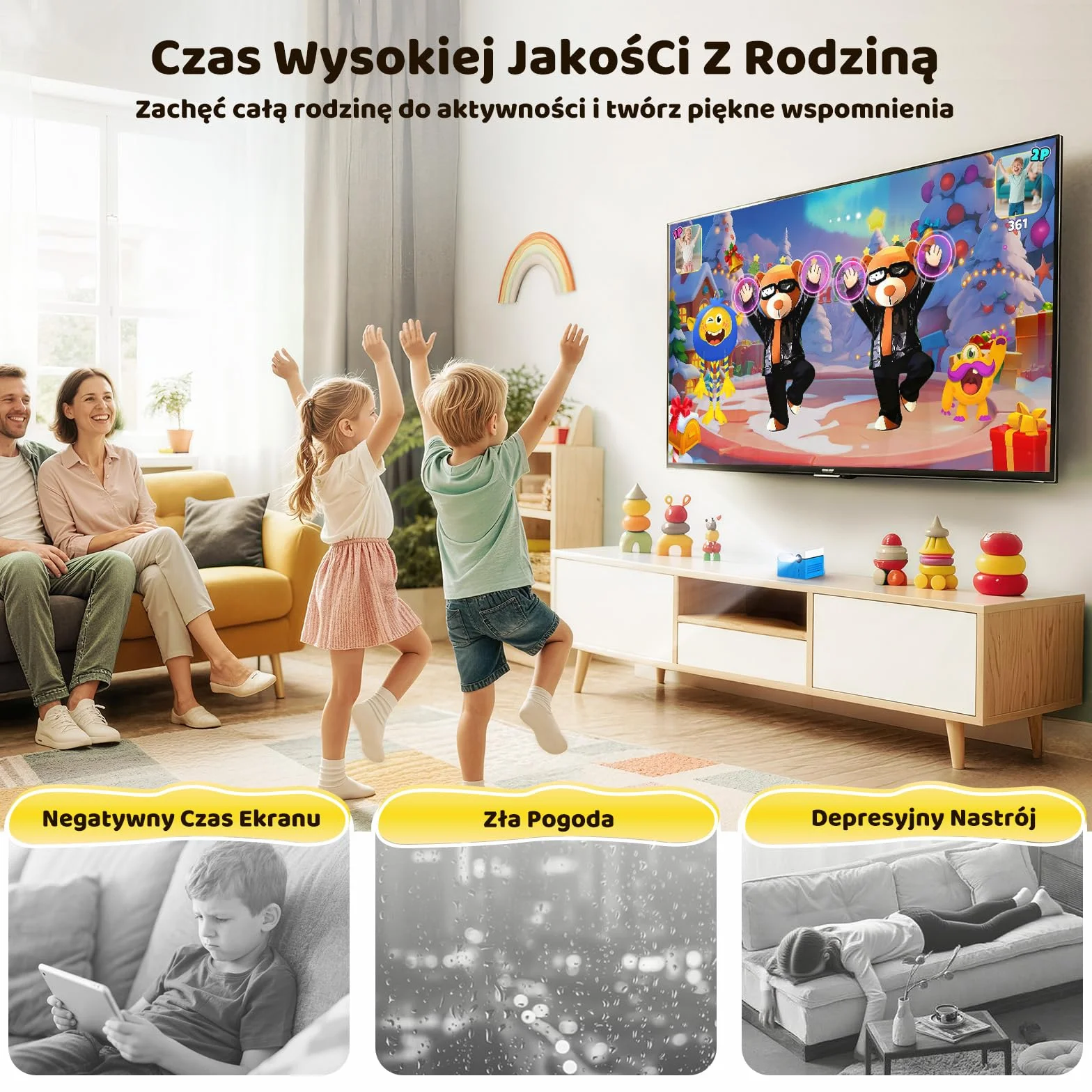 KINHANK MotionX Konsole do gier z wykrywaniem ruchu, system gier wideo typu plug&play dla interaktywnego rodzica i dziecka, bez abonamentu i kontrolera, zabawka prezent dla chłopców i dziewcząt od 3