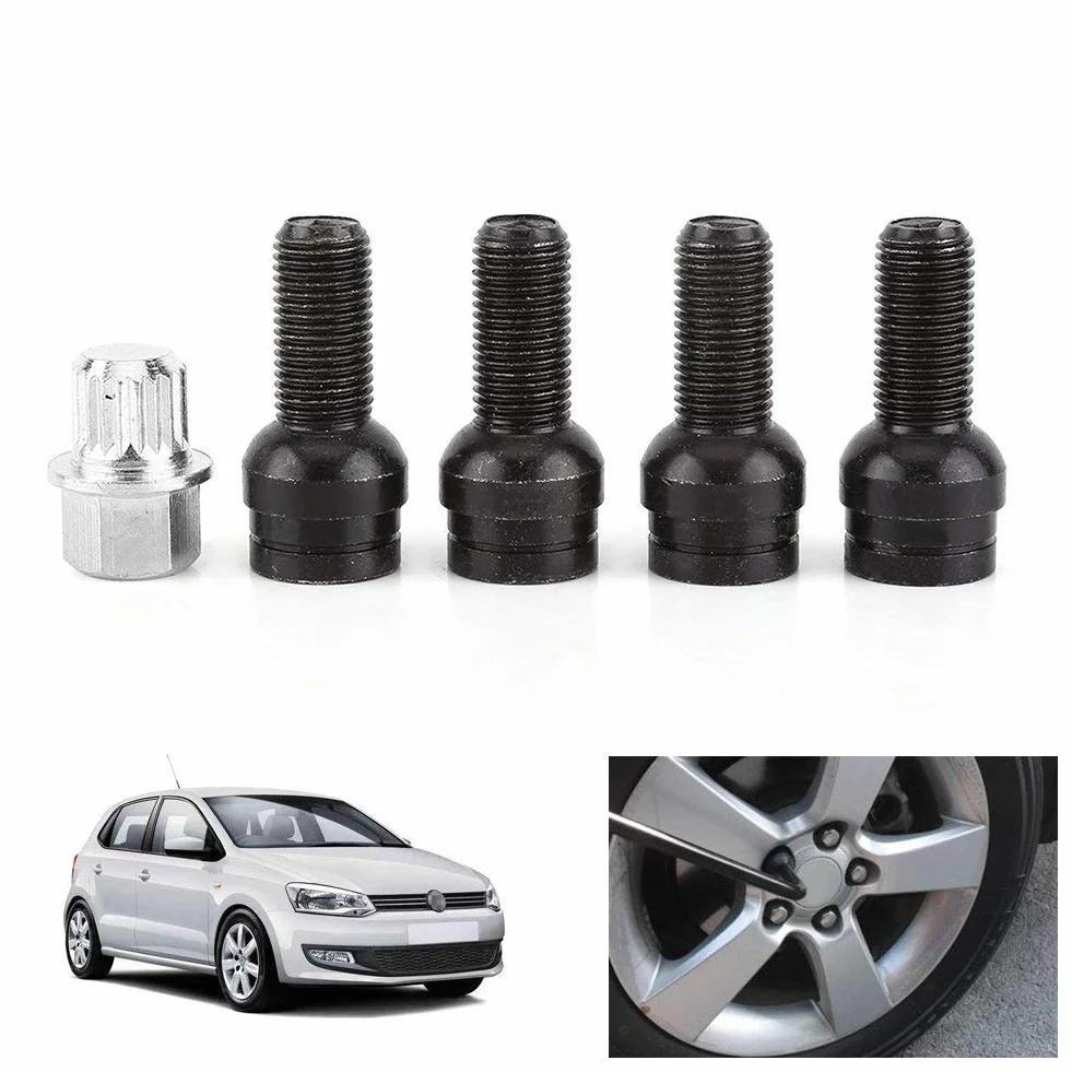 EBTOOLS do śrub kół vw bolt wheel, 4 1 x 1,5 mm stalowa śruba do koła i nakrętka zamka mocowana z kluczem