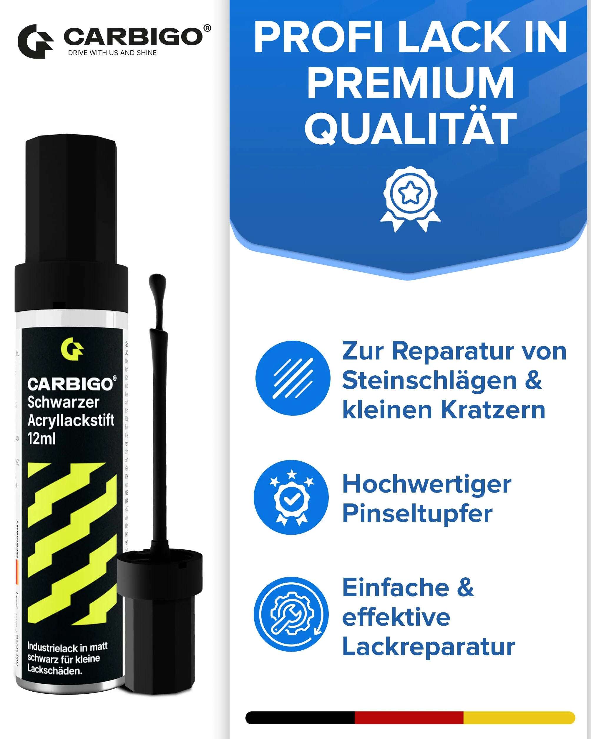 Carbigo Pisak do lakieru samochodowego czarny matowy 12 ml RAL