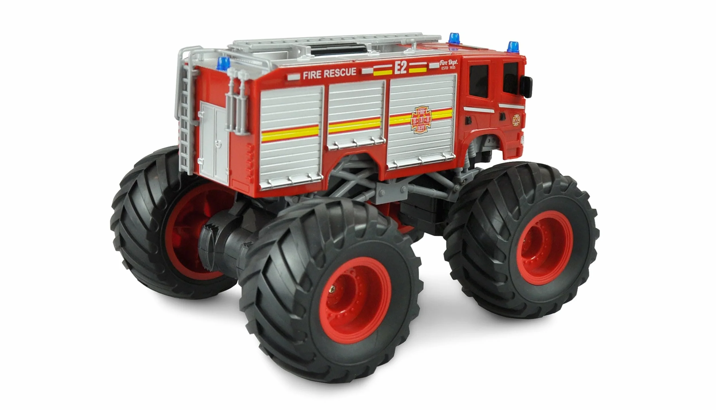 Amewi 22481 Monster Straż pożarna Truck 1:18, zdalnie sterowana, LED, oświetlenie, dźwięk, RTR czerwony