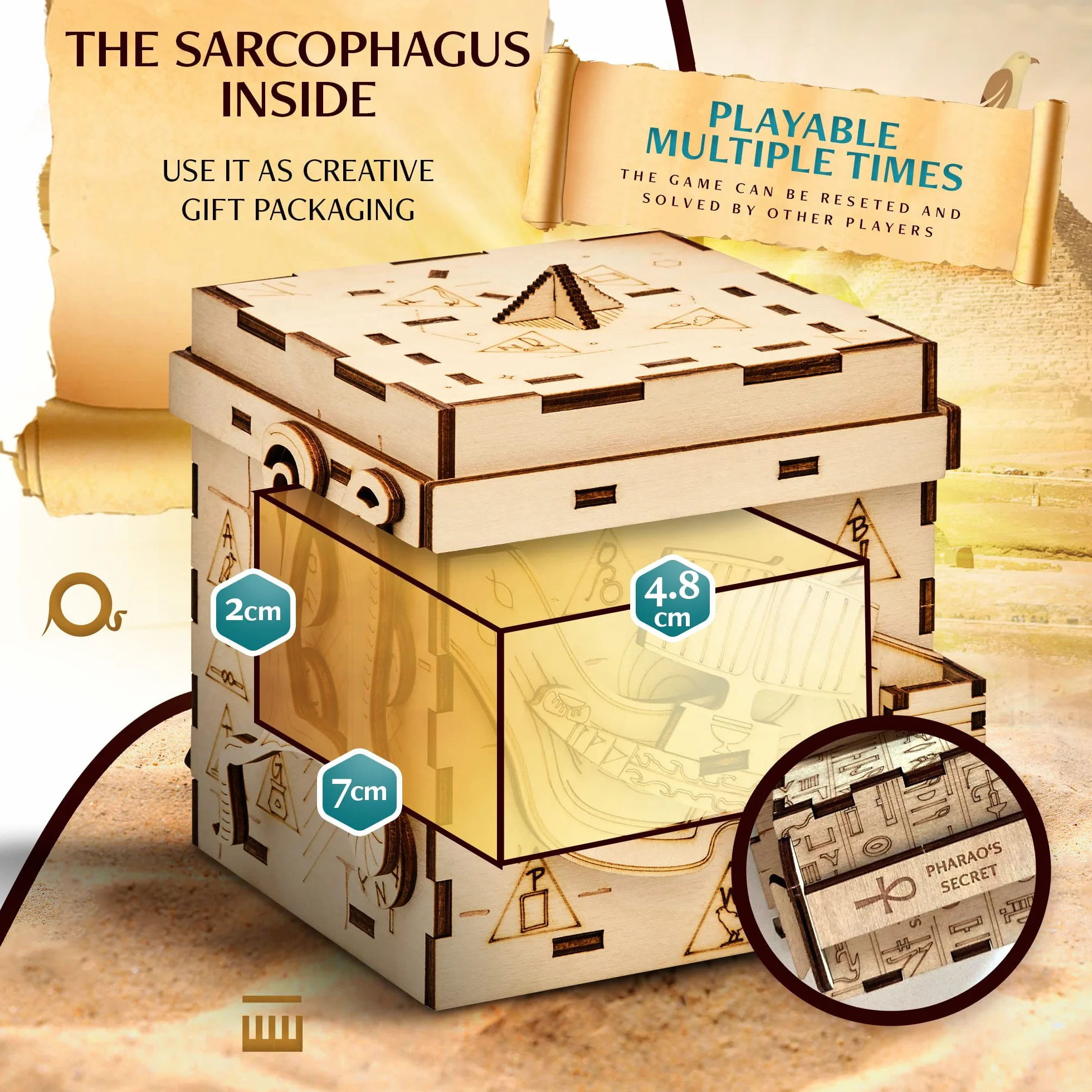 INSCAPE Pharaoh´s Secret Puzzle Box - Escape Room w pudełku dla dorosłych - puzzle dla dorosłych - pudełka na puzzle z ukrytymi przegródkami, drewniane pudełko na puzzle, prezent urodzinowy