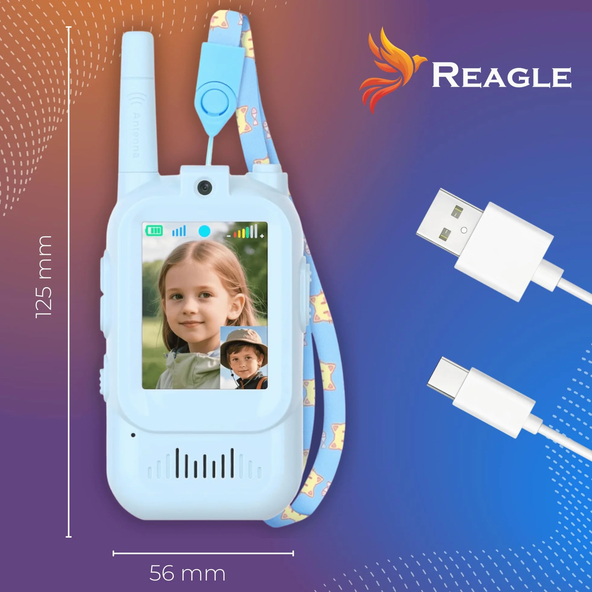 Reagle Krótkofalówka dla dzieci 2 szt. z Ekranem Video i Zmianą Głosu, Walkie Talkie USB-C Zasięg do 300 m Przesyłanie Zdjęć, Zabawka ŁOKI TOKI Prezent dla chłopca dziewczynki