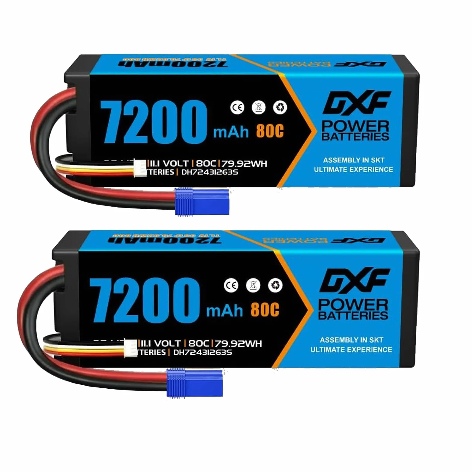 DXF RC Lipo bateria 7200 mAh 3s lipo bateria ze złączem ec5 do samochodu rc, samolotu, helikoptera, łodzi, wózka, ciężarówki - 11,1 V 80c twarda obudowa 3S lipo, kompatybilna z modelami w skali 1/8 i