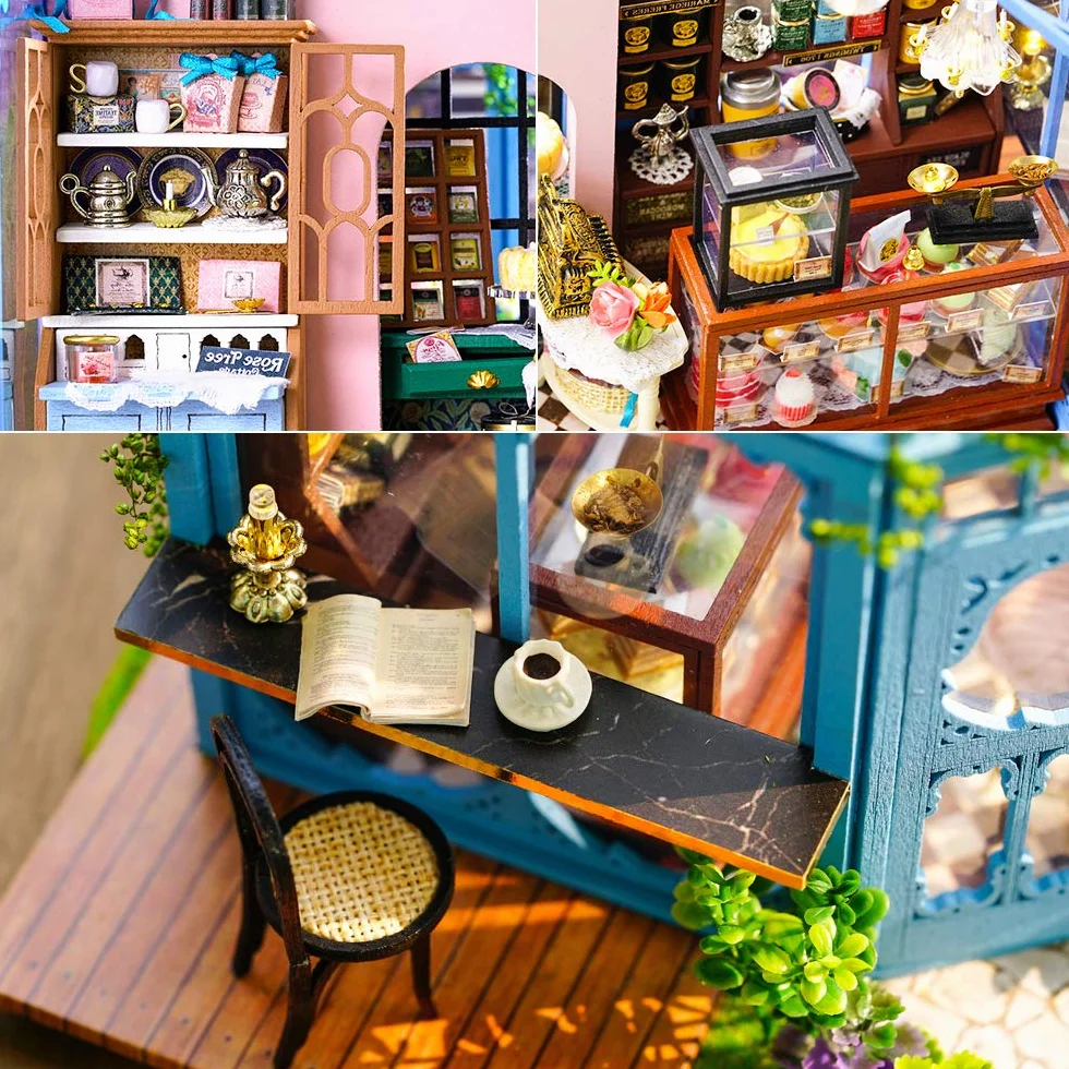 CUTEBEE Miniatura Dla Lalek Z Meblami,DIY Drewniany Domek Dla Lalek Plus Odporny Na Kurz I Ruch Muzyczny,Pomysł Na Pokój Kreatywny W Skali 1:24