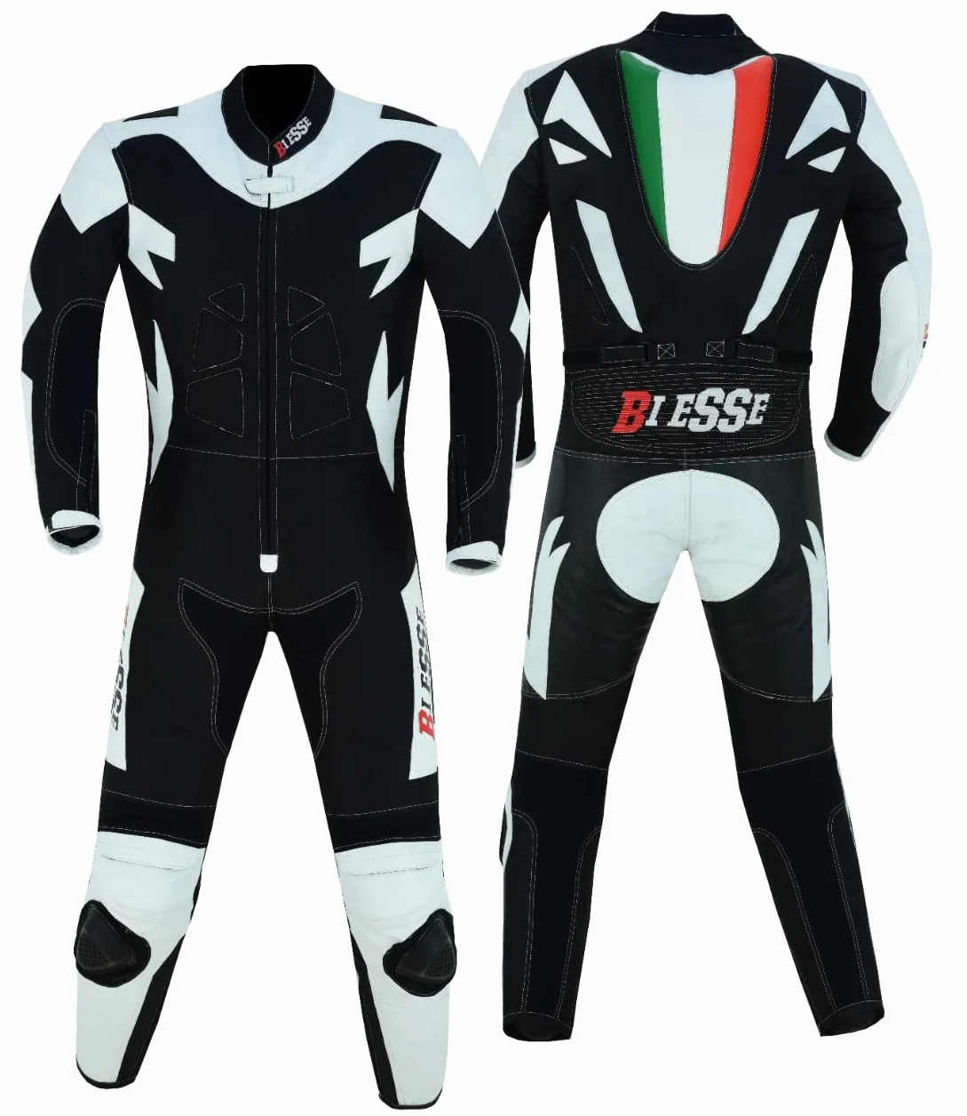 BI ESSE MINIMOTO Kombinezon dziecięcy, skóra i profesjonalna tkanina, z ochraniaczami CE, biały, czarny, L (9-10 lat))