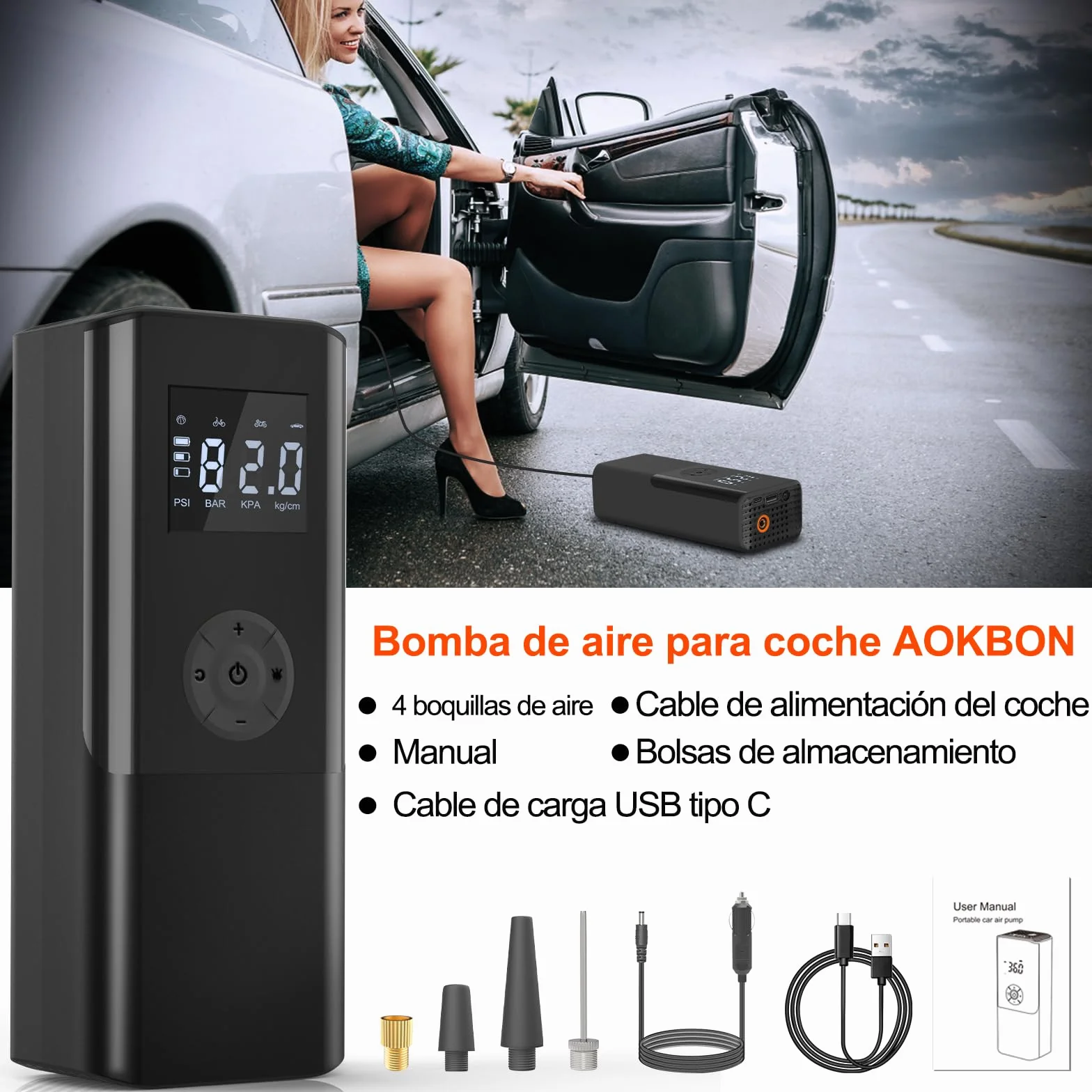 Mini Kompresor Powietrza Przenośny 150 PSI Elektryczna Pompa Powietrza Akumulatorowa 6000 mAh z Ekran LCD Lampą LED