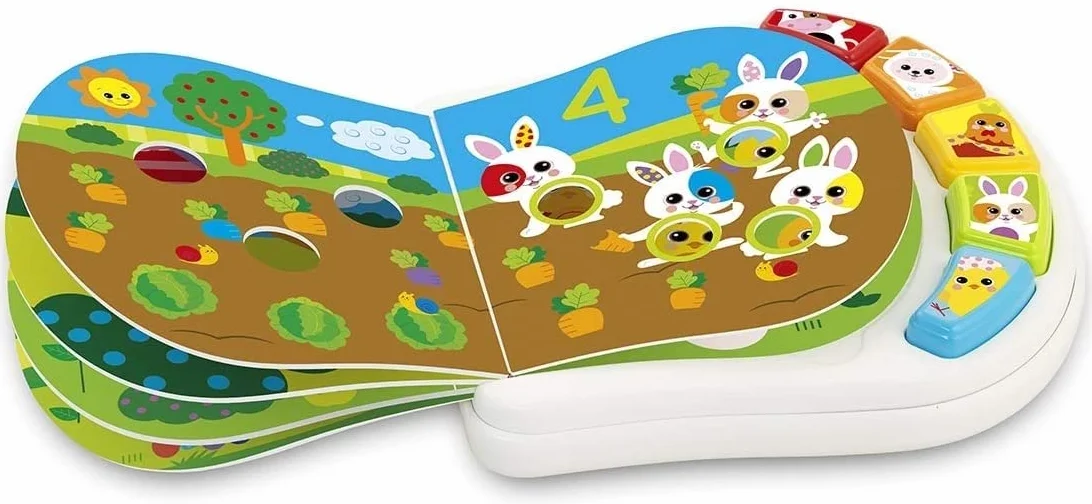 Chicco Książeczka Zwierzęta na farmie, elektroniczna książeczka rozwojowa dla dzieci, uczy zwierząt i odgłosów zwierząt, gry edukacyjne od 6 m do 3 lat