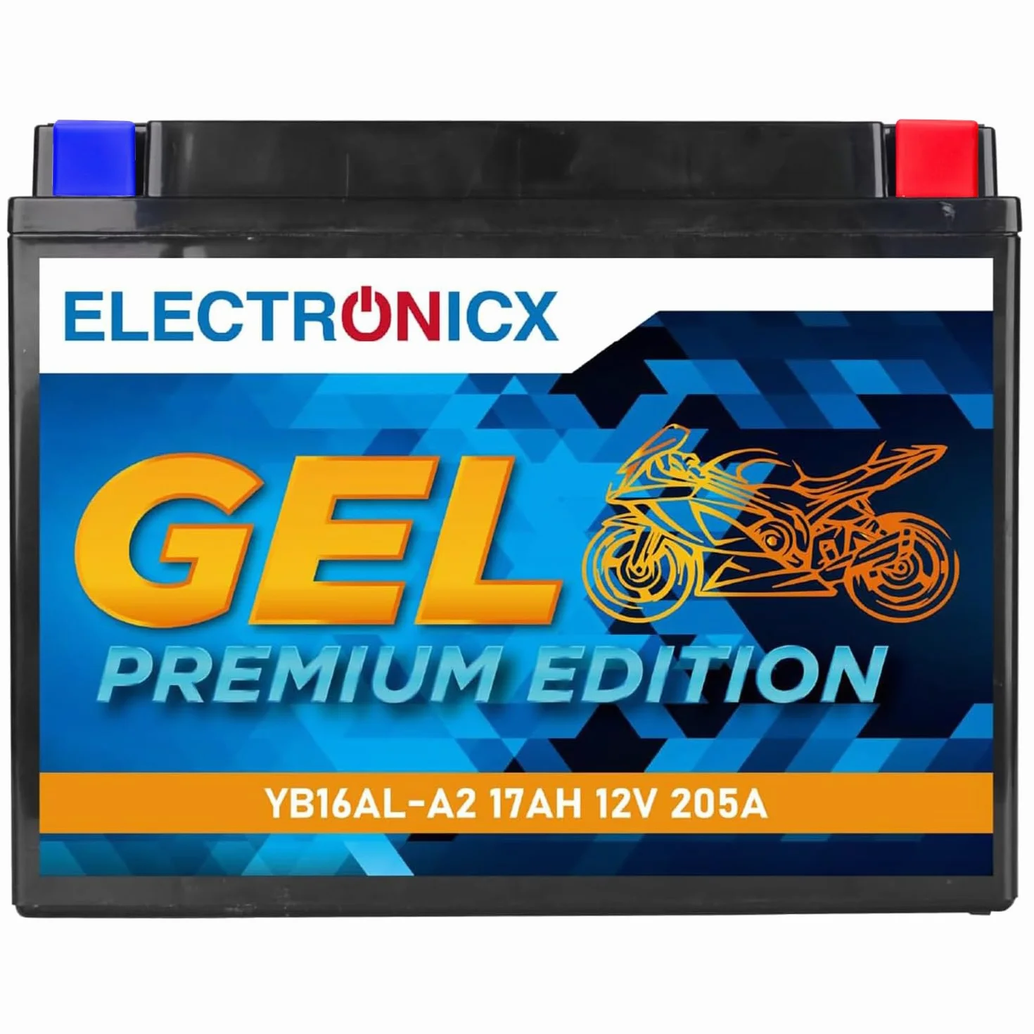 Electronicx GEL Żelowa bateria zapasowa – 17 Ah 12 V YB16AL-A2akumulator motocyklowy 12V 17Ah 205A – bezobsługowy, solidny- wysoka moc rozruchowa do motocykli, skuterów, quadów ATV – 206×70×162 mm