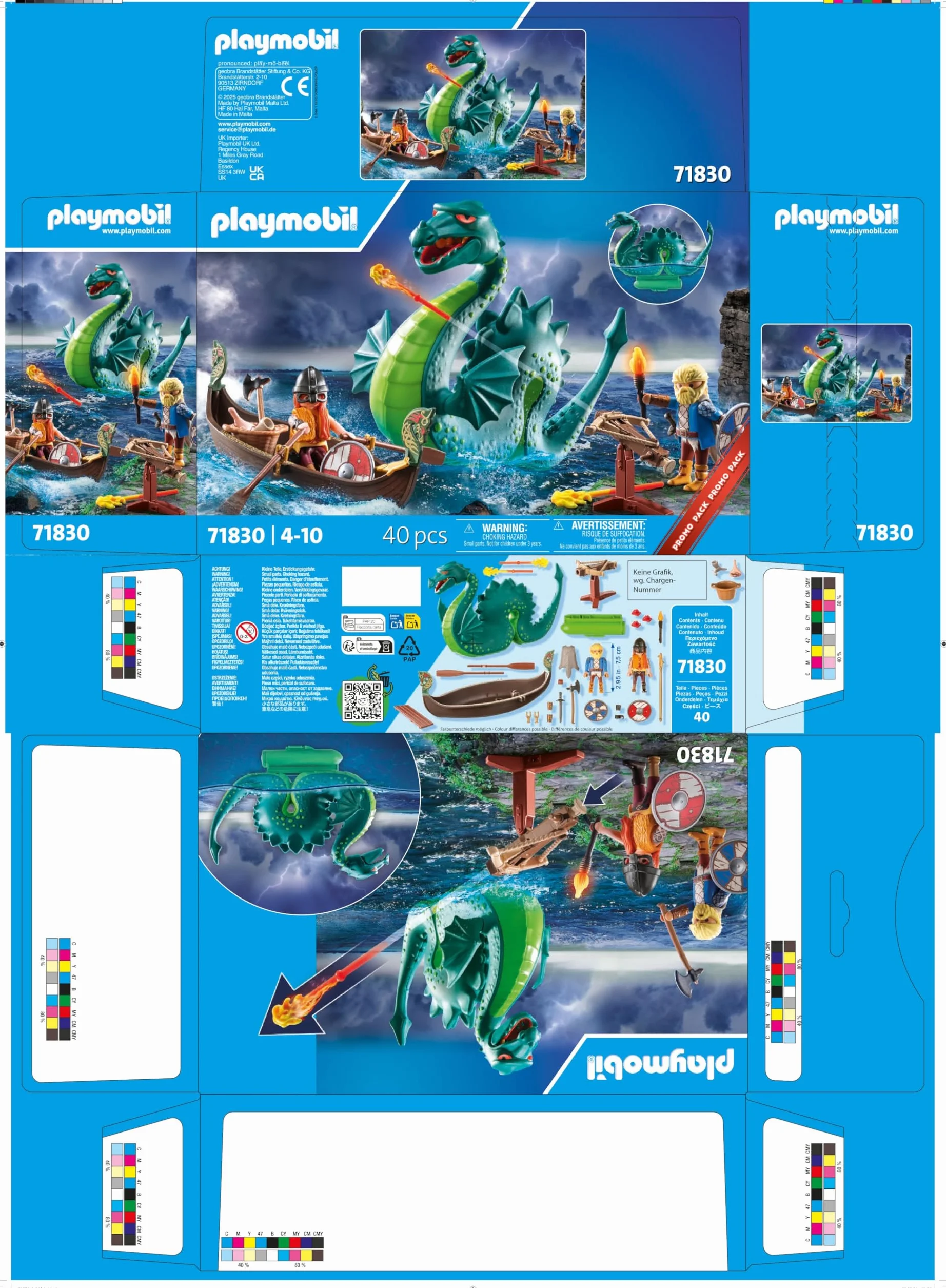 PLAYMOBIL | Wiking z Potworem Morskim | Edukacyjna zabawka dla dzieci 4+ | Kreatywny zestaw do zabawy | Figurka Smoka & Statek Wikingów | Pobudza wyobraźnię | 71830
