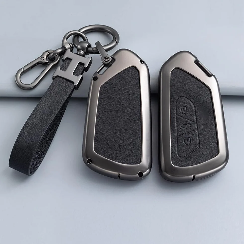 Obudowa na kluczyki samochodowe VW Volkswagen ID3 ID4 Seat Leon MK4 Golf 8 GTI Skoda Octavia Tarraco Ateca 3-przyciskowa ze stopu aluminium skóra czarny