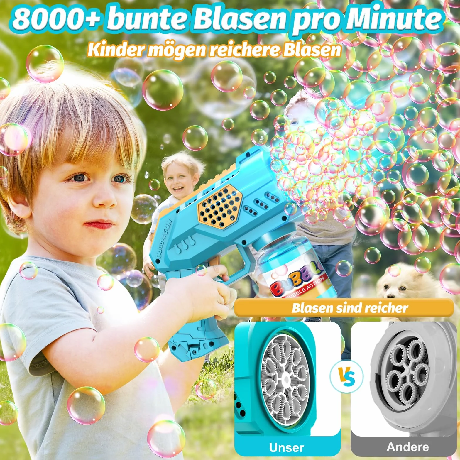 Pistolet do Baniek Mydlanych LED dla Dzieci - Automatyczna Maszyna z Podświetleniem, Zbiornik 100 ml, Niebieski