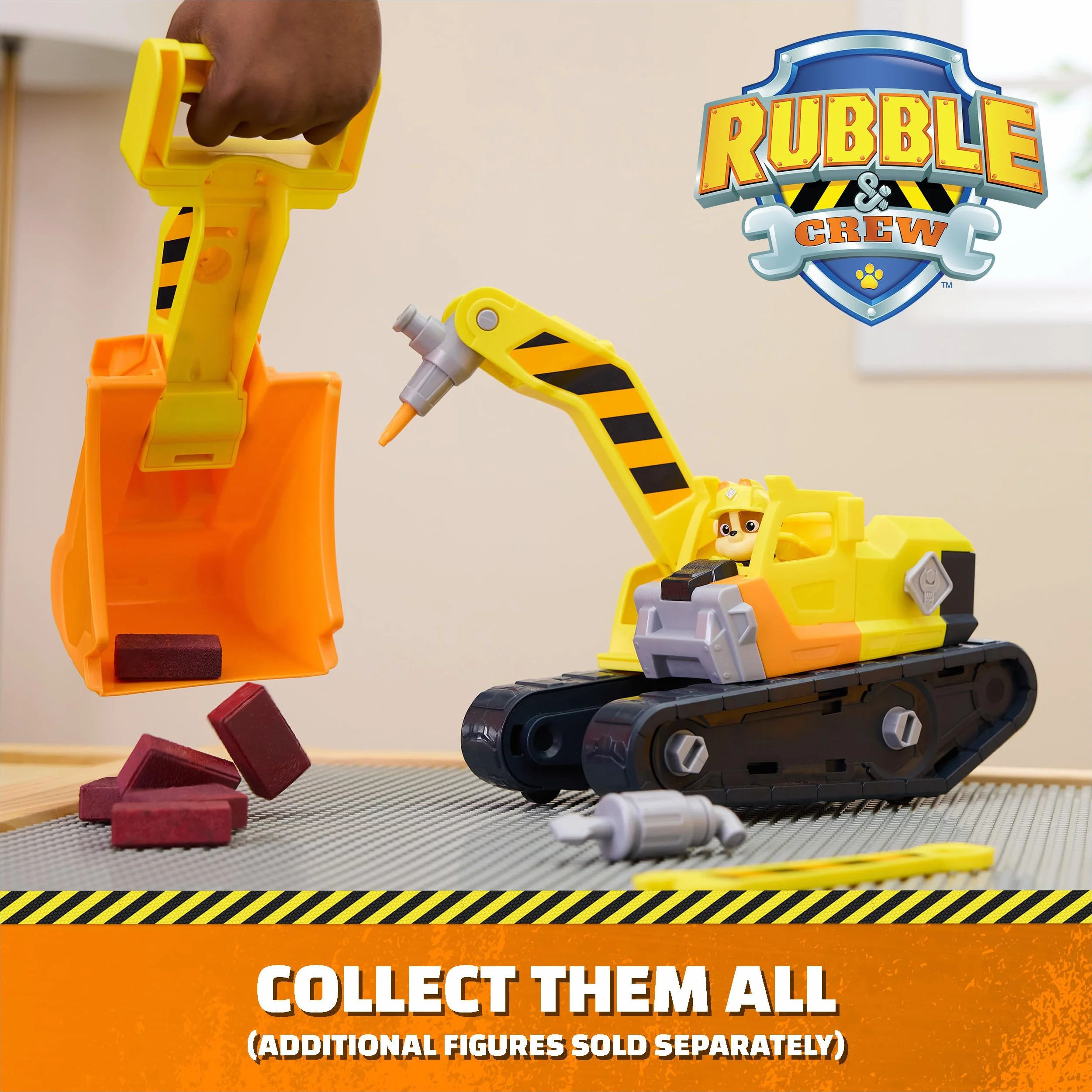 Mega Power Crane firmy Rubble & Crew, zabawkowa ciężarówka z figurką ładowarki i 2 odłączanymi narzędziami, zabawki dla dzieci PAW Patrol dla chłopców i dziewczynek w wieku od 3 lat