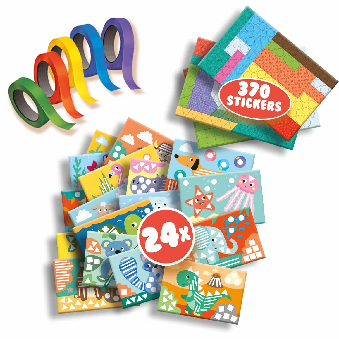 SES Creative 10124 10124-Mega zestaw dla dzieci, 418 sztuk, uczę się przyklejać i używać nożyczek, pudełko rzemieślnicze 3 lata plus
