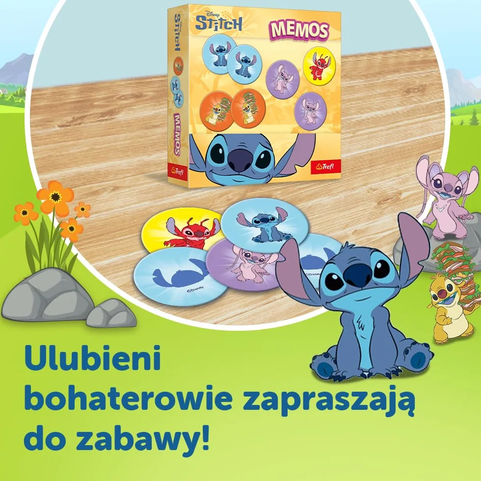Trefl - Memos Lilo&Stitch - Gra Pamięciowa dla Maluchów, Odnajdywanie Par Obrazków, Memory z Bohaterami Bajki, dla Dzieci od 3 lat