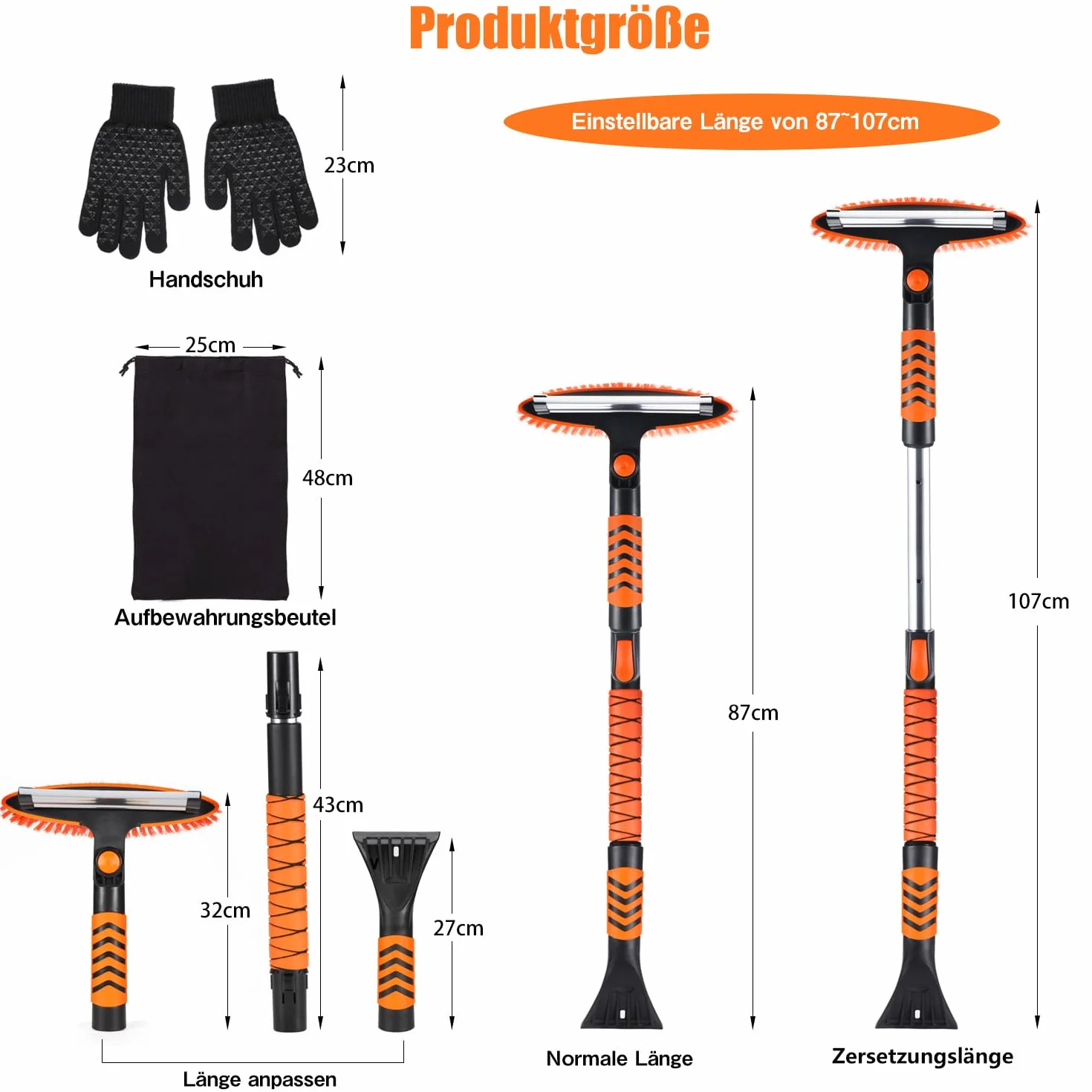 Skrobaczka do lodu 3 w 1 107 cm, zdejmowana szczotka do śniegu z raklą, obrotowa głowica