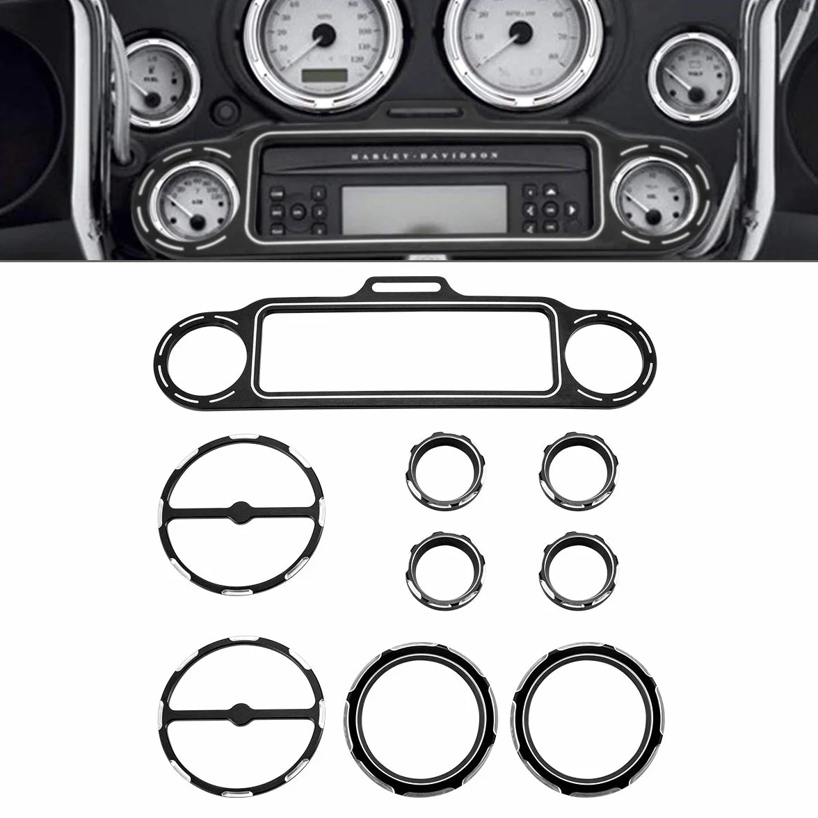 TUINCYN 9 szt. motocykl stereo akcent prędkościomierz luneta wykończenie pierścień osłona głośnika do Harley-Davidson Electra Street Glide ultra klasyczne modele 1986-2013