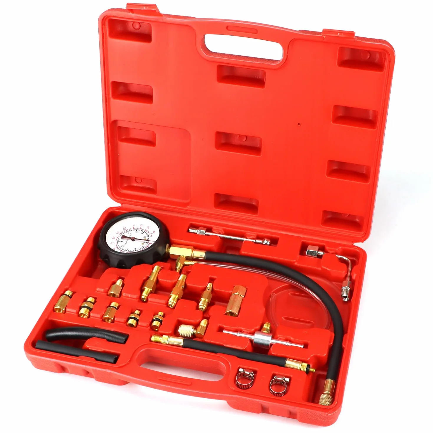QWORK® Ciśnienie paliwa, miernik ciśnienia paliwa do systemów wtryskowych, 0-140 psi/0-10 bar manometr