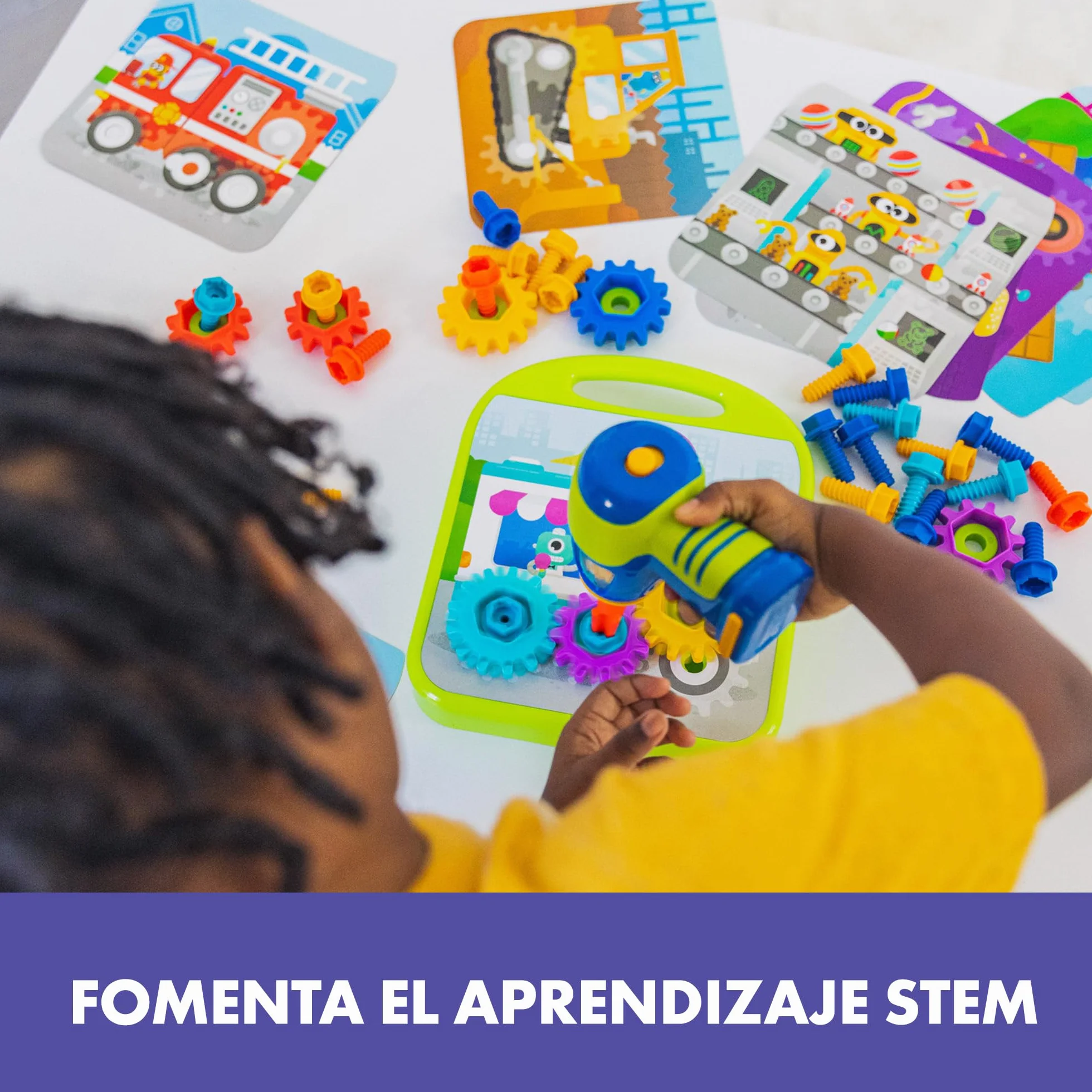 Learning Resources Zestaw z Kołami Zębatymi Design & Drill, 55 elementów z zabawkową wiertarką elektryczną, Zabawka STEM, Chłopcy i dziewczęta, Od 3 lat
