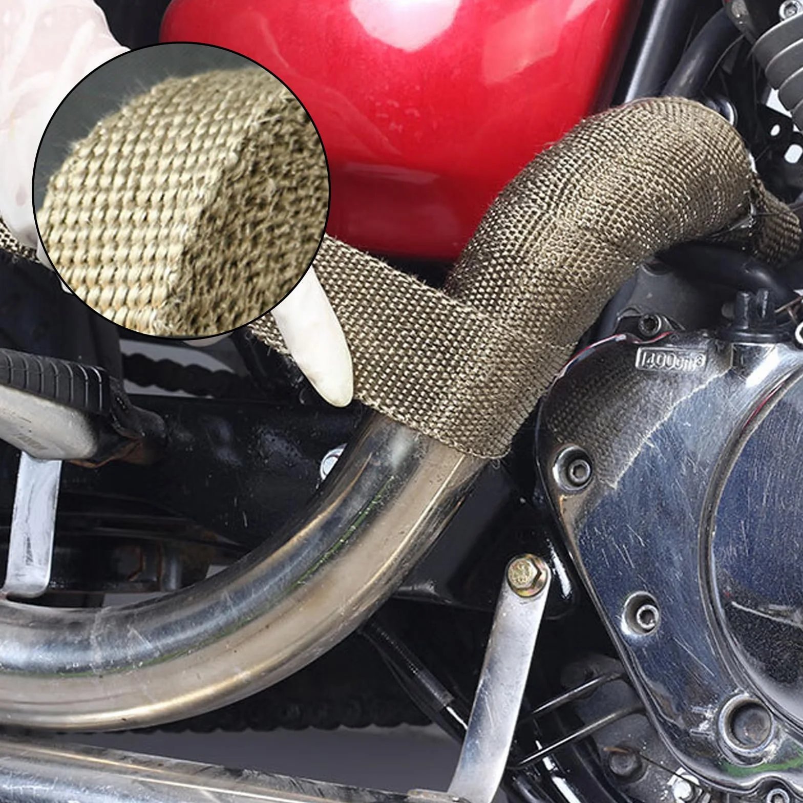 Taśma chroniąca przed wysoką temperaturą z włókna bazaltowego 6 m, żółta, do kolektorów motocyklowych