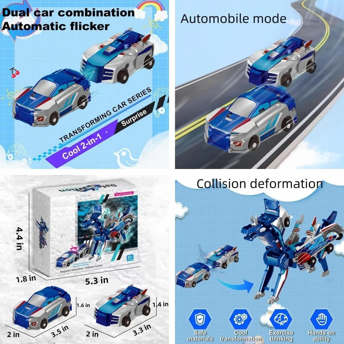 Felly Dragon Transforming Robot samochodowy zabawki dla dzieci, automatyczne odkształcanie połączeń magnetycznych, zabawki samochodowe dla chłopców i dziewcząt w wieku 2, 3, 4, 5, 6, 7, 8 lat, dla