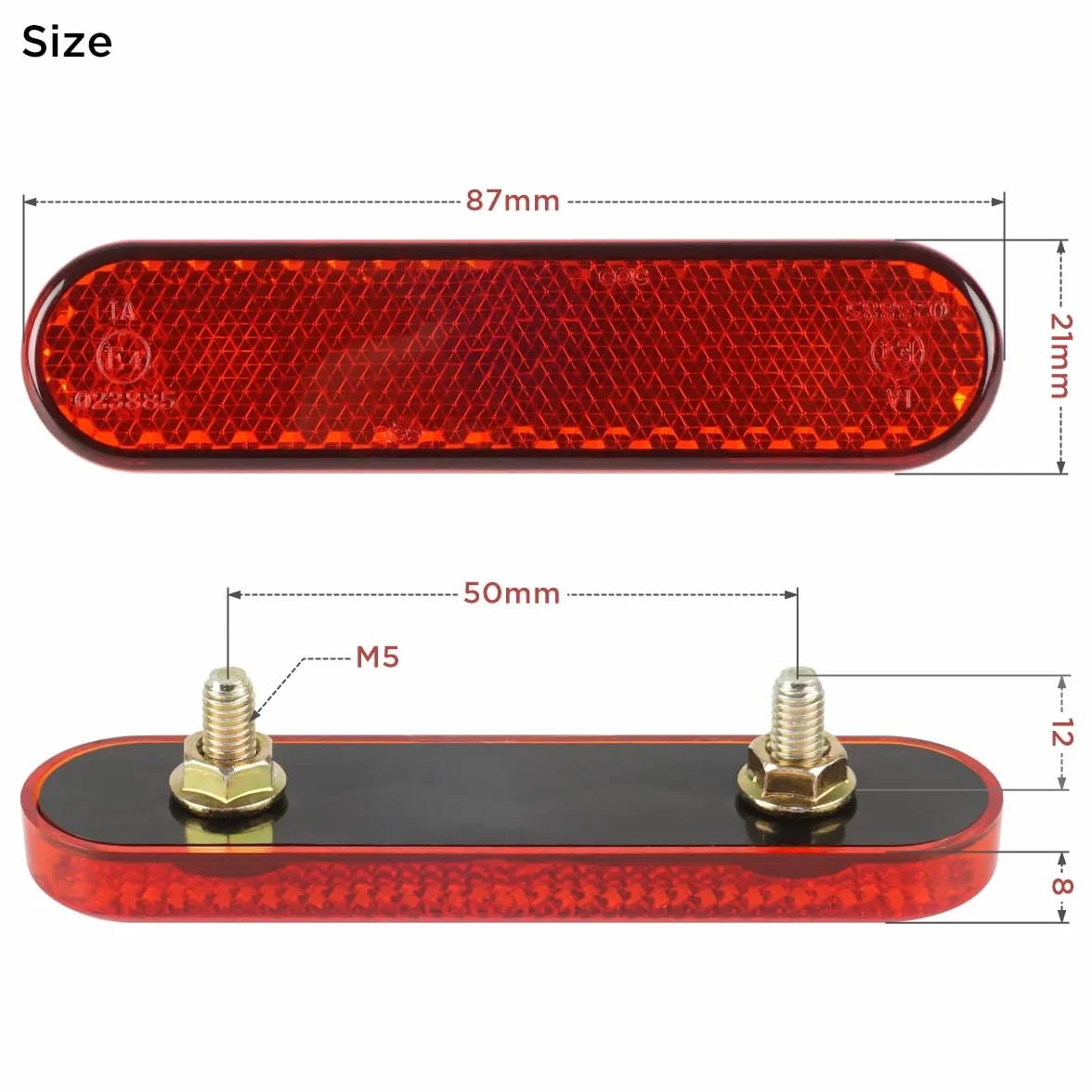 evermotor 2 sztuki reflektorów odblaskowych 87 x 21 x 8 mm motocykl rower E4 reflektor czerwone tylne kocie oko wielofunkcyjna hulajnoga z atestem E