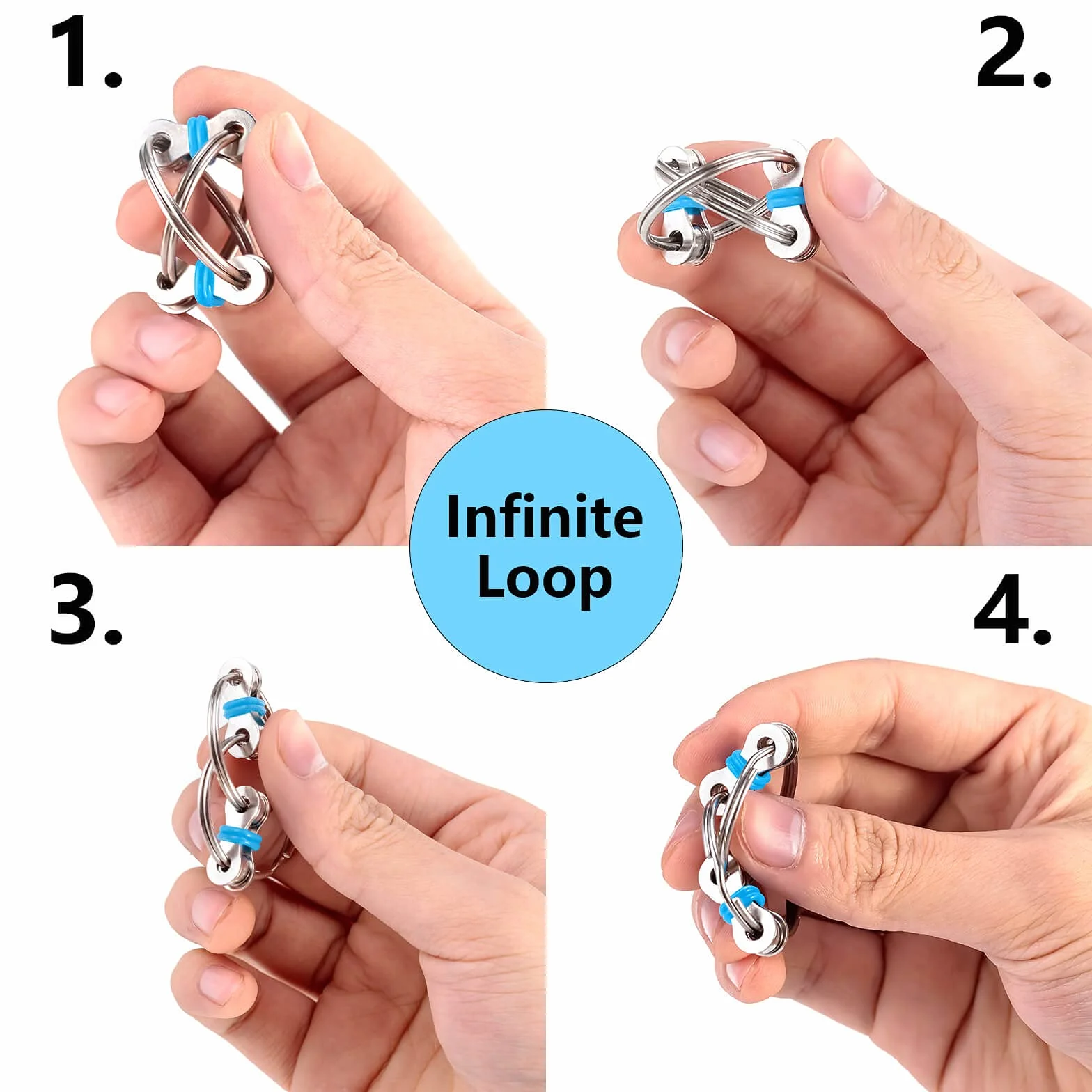 Łańcuch rowerowy Fidget Toys, cztery kółka i breloczek do kluczy dla osób z ADHD, ADD, autyzmem, łagodzący lęk, dla dorosłych i nastolatków