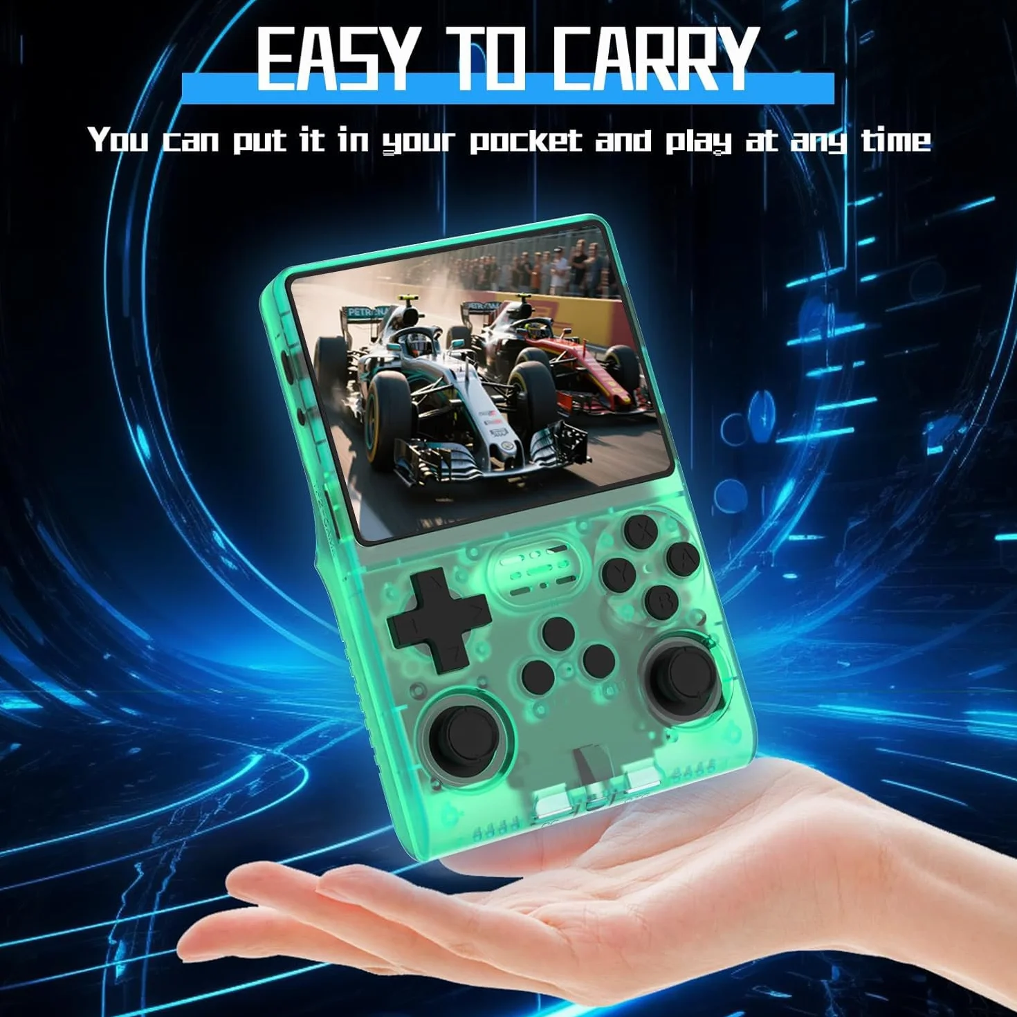 R40s Pro Retro Konsola Do Gier, Przenośna Przenośna Konsola Do Gier Wideo, 3.5 calowy ekran IPS z kartą 256G i 30000 + Grami ,wbudowane emulatory 45, Bateria 3800mAh (zielony-256g)
