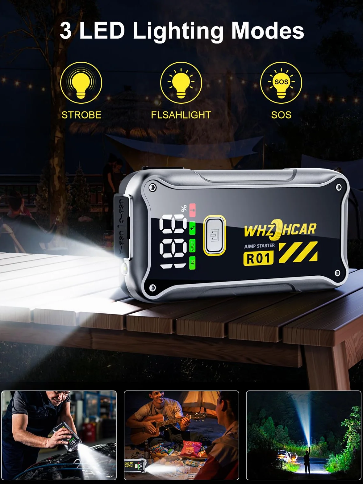 Powerbank rozruchowy 4000 A, przenośny, 12 V (do 9,0 l benzyny lub oleju napędowego 7,5 l) wyświetlacz LCD LED, urządzenie ułatwiające rozruch, akumulator samochodowy, do SUV-ów, motocykli, kosiarek