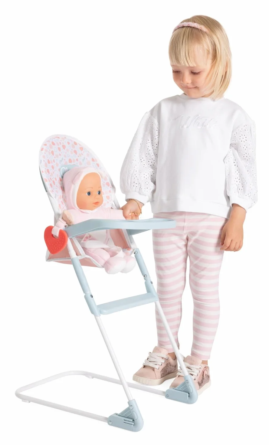 Chicco Krzesełko dla lalek, dla dzieci od 3 lat, krzesełko do karmienia zabawek, z metalową konstrukcją i realistycznymi detalami, plastikowa taca i podnóżek, lekkie i łatwe w montażu
