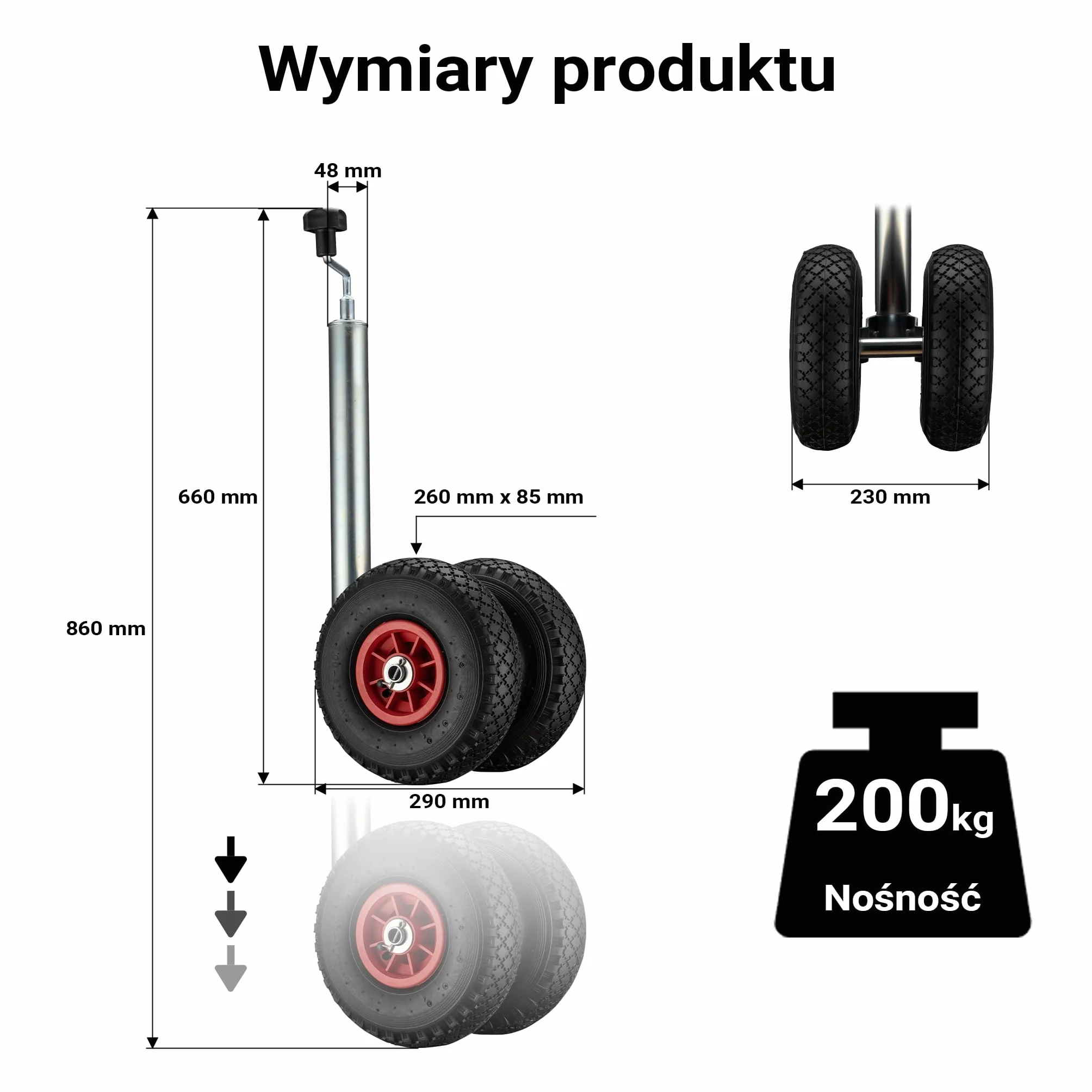 Wiltec Podwójne koło podporowe 260x85 mm 200 kg do przyczep