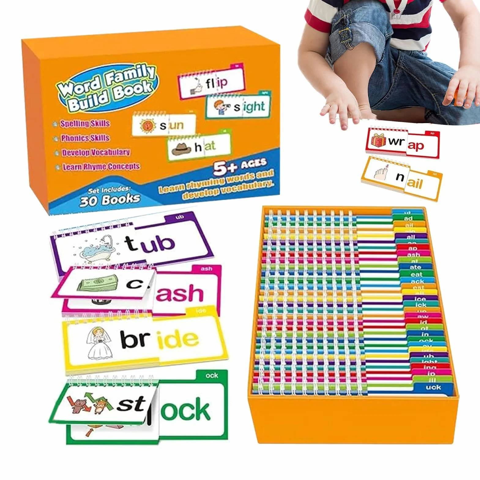 Read and Rhyme Book, Activity Word Family Build Book, 9.84x6.69in Learn to Read Phonics, Letter Sounds with Sight Words for Kids and Early Preschool Educational Games