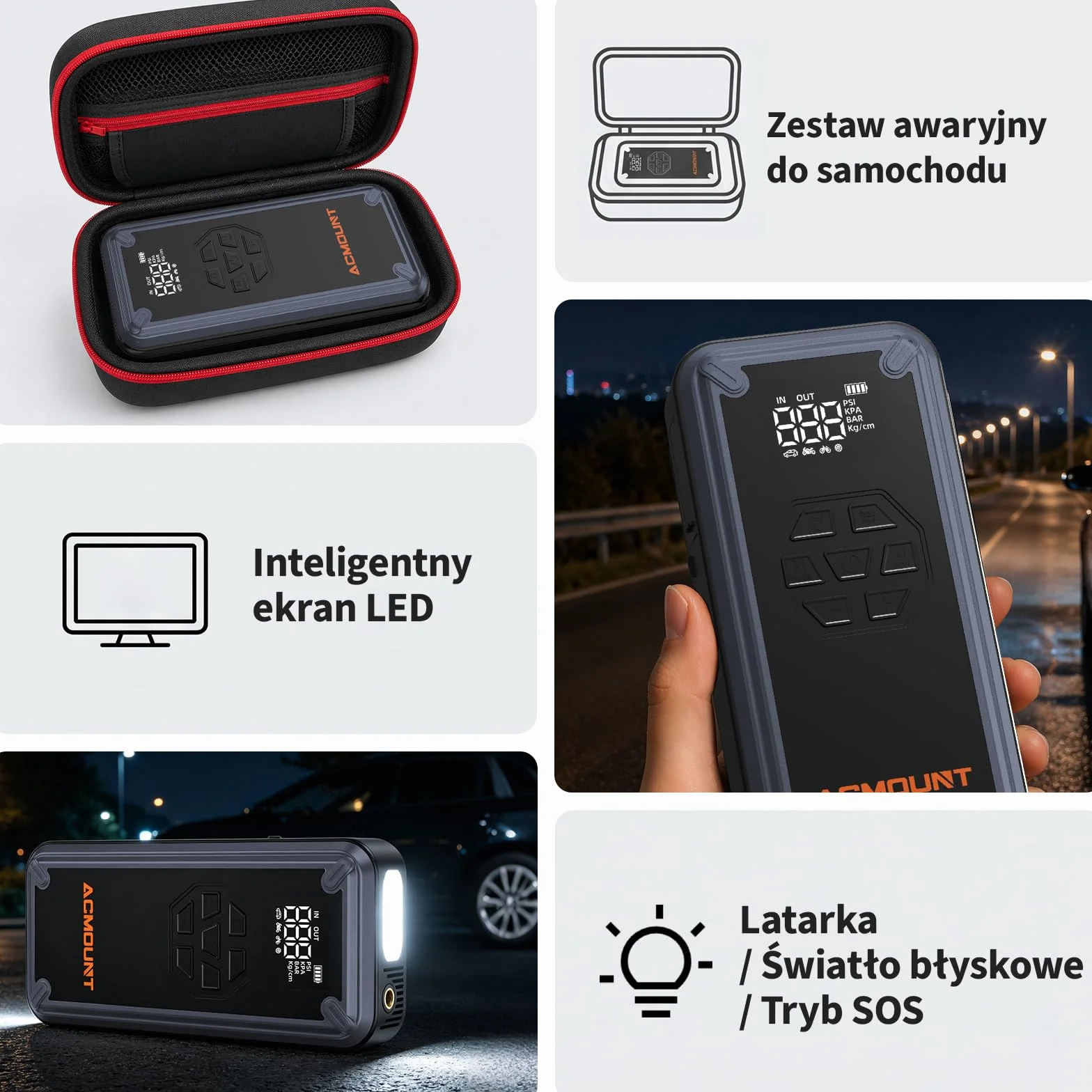 Acmount Powerbank Rozruchowy, 7000A Powerbank Rozruchowy z Kompresorem 150PSI, Rozruchowy Powerbank do Samochodów Osobowych (Do 9L Benzyny i 8L Diesla) z Ekranem LCD i Latarką LED 600 Lumenów