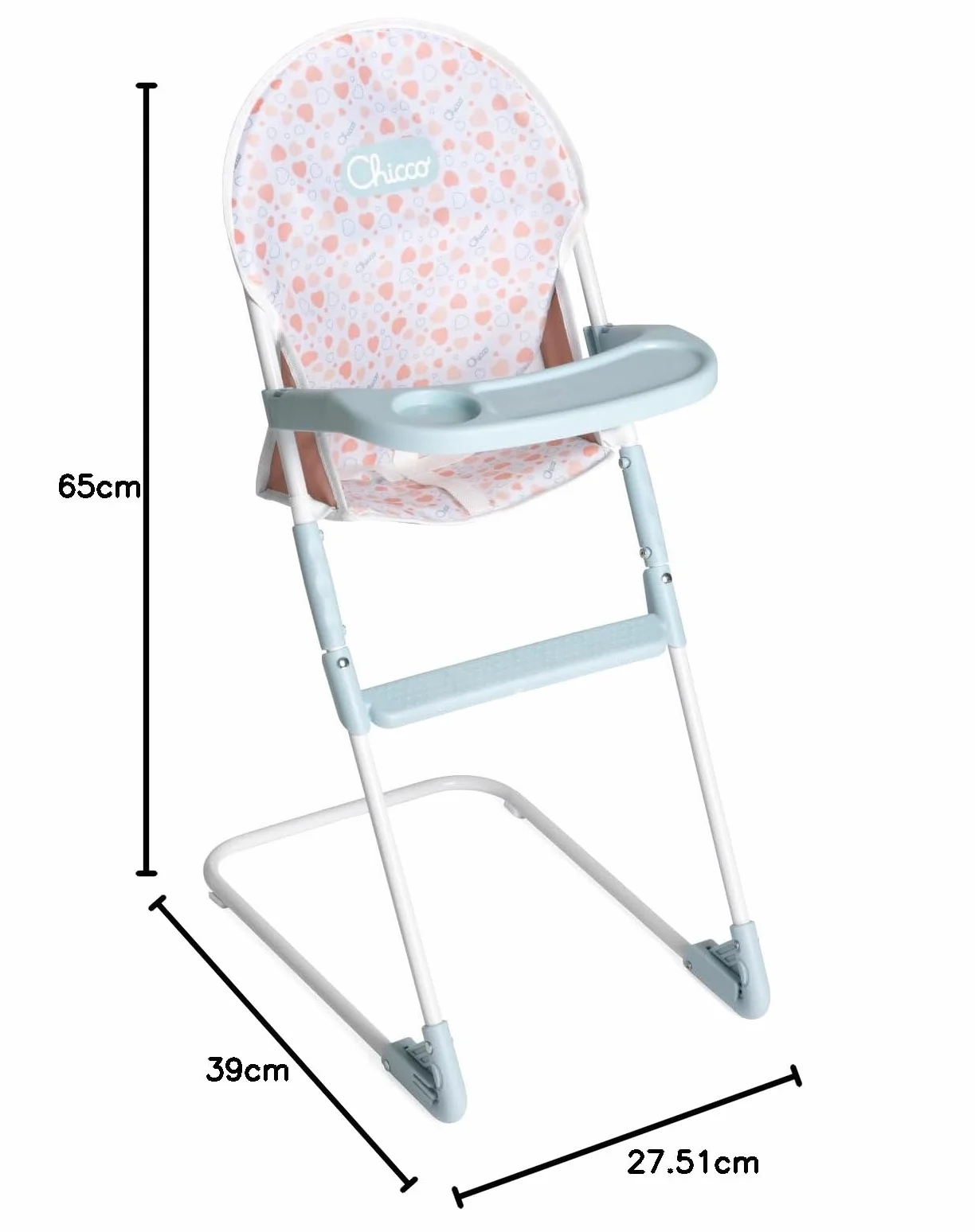 Chicco Krzesełko dla lalek, dla dzieci od 3 lat, krzesełko do karmienia zabawek, z metalową konstrukcją i realistycznymi detalami, plastikowa taca i podnóżek, lekkie i łatwe w montażu