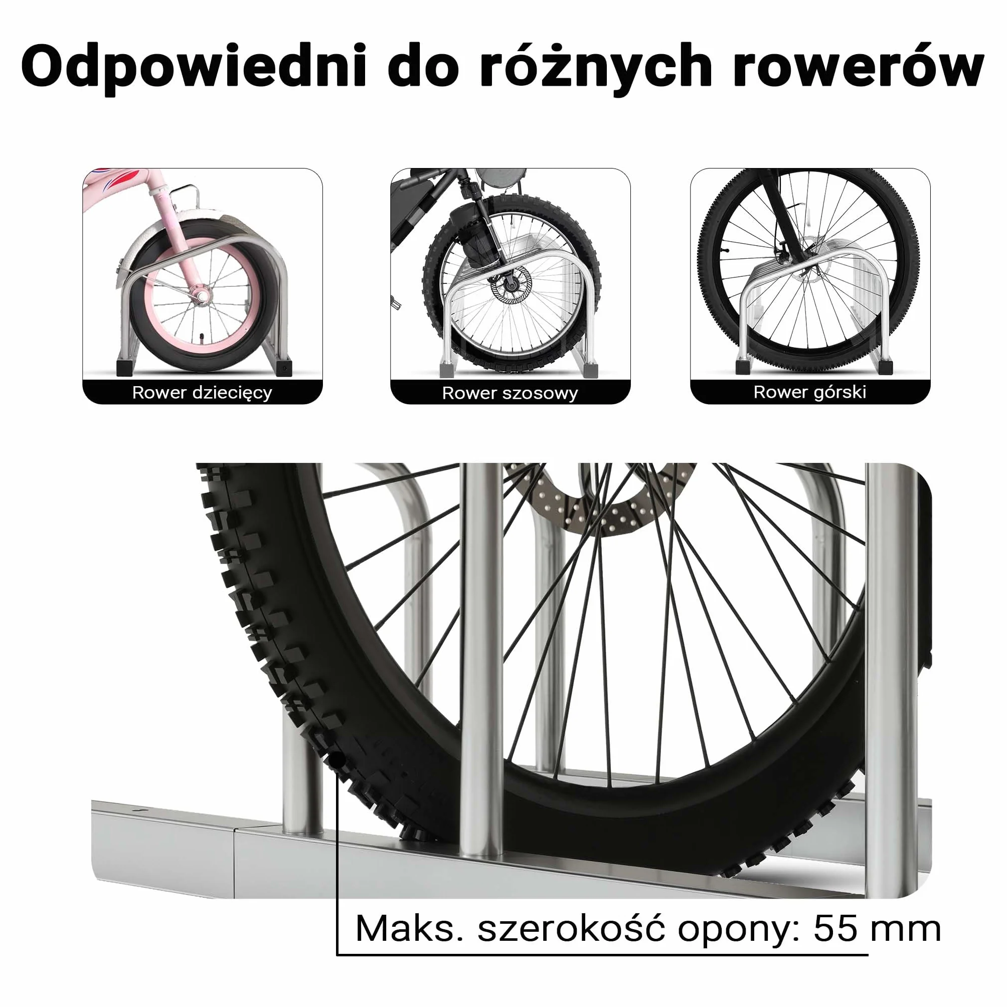 ‌Toboli Stojak rowerowy na 3 rowery uchwyt jednopoziomowy z ocynkowanej stali na podłogę i ścianę