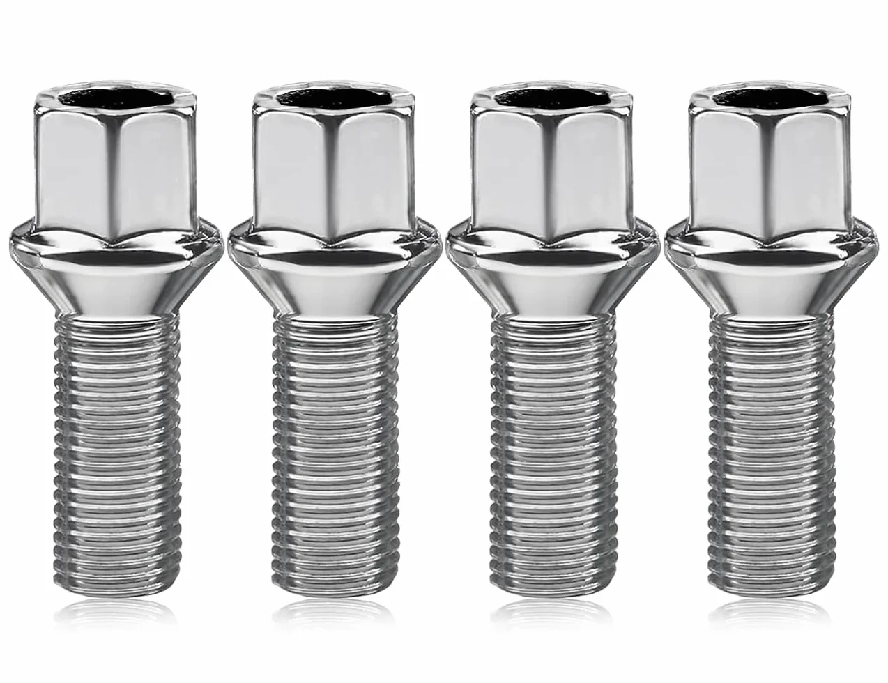 ZoeTekway 4 sztuki śrub do kół, kołków kulowych, nakrętek kół, M14 x 1,5 x 27 mm, srebrny, stal nierdzewna, sześciokątny, zestaw śrub do kół