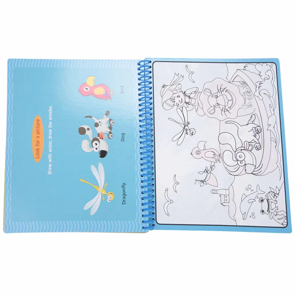Water Drawing Coloring Painting Book Doodle Reusable Water-Reveal Activity Pads Baby Kids Toys Early Education with Pens for Kids[Zoo]