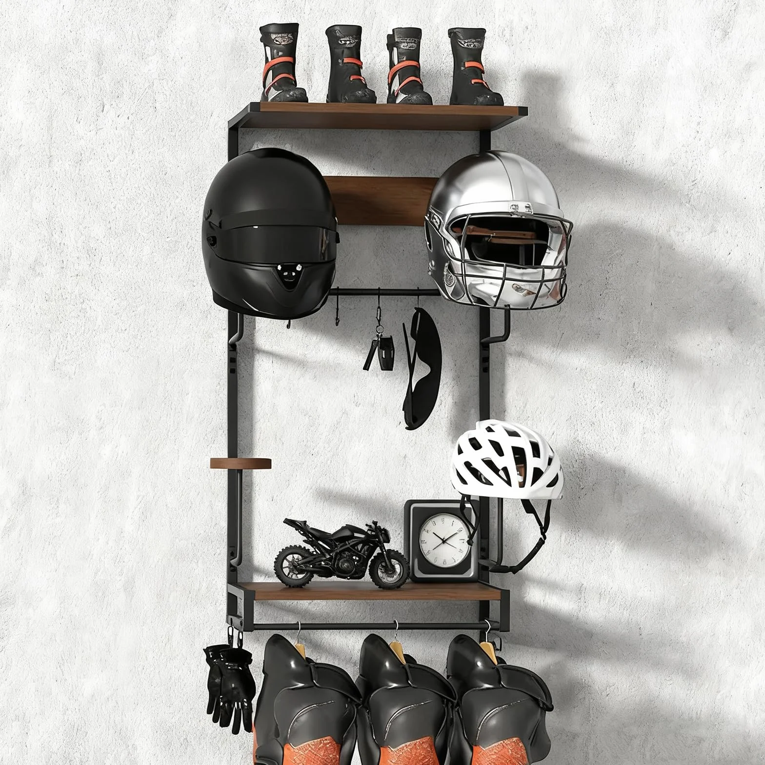 Mocowanie na kask motocyklowy CASDUCT Zestaw mocowania na kask motocyklowy do ściany, zestaw 4 sztuki, mocowanie na blat stołu z 2-warstwowa deskami drewnianymi, uchwyt na kask motocyklowy z