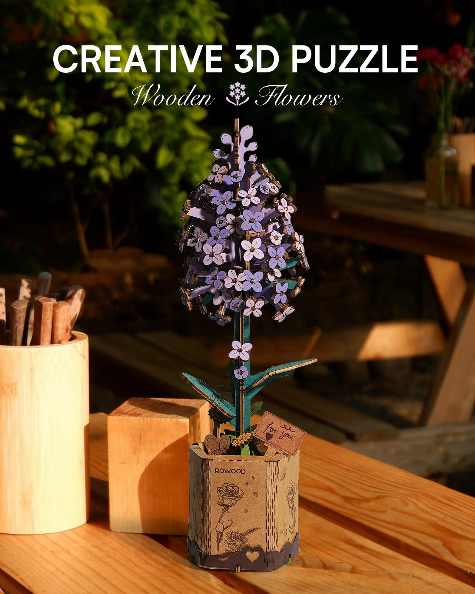 ROWOOD Puzzle 3D DIY Drewniane Kwiaty, Zestawy Modeli Sztucznych Kwiatów do Złożenia, Zestaw Rzemieślniczy dla Dorosłych, Najlepszy Zestaw Prezentowy na Walentynki i Dekoracja Domowa