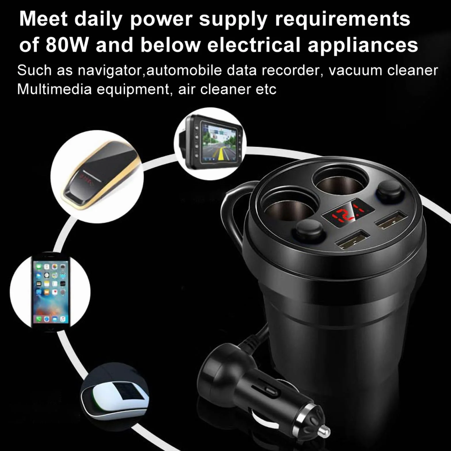 Yosoo Health Gear Rozdzielacz Zapalniczki Samochodowej, Podwójna ładowarka USB 12/24V Uchwyt na Kubek Zapalniczki Wielofunkcyjna Zapalniczka do Telefonu Tablet PC