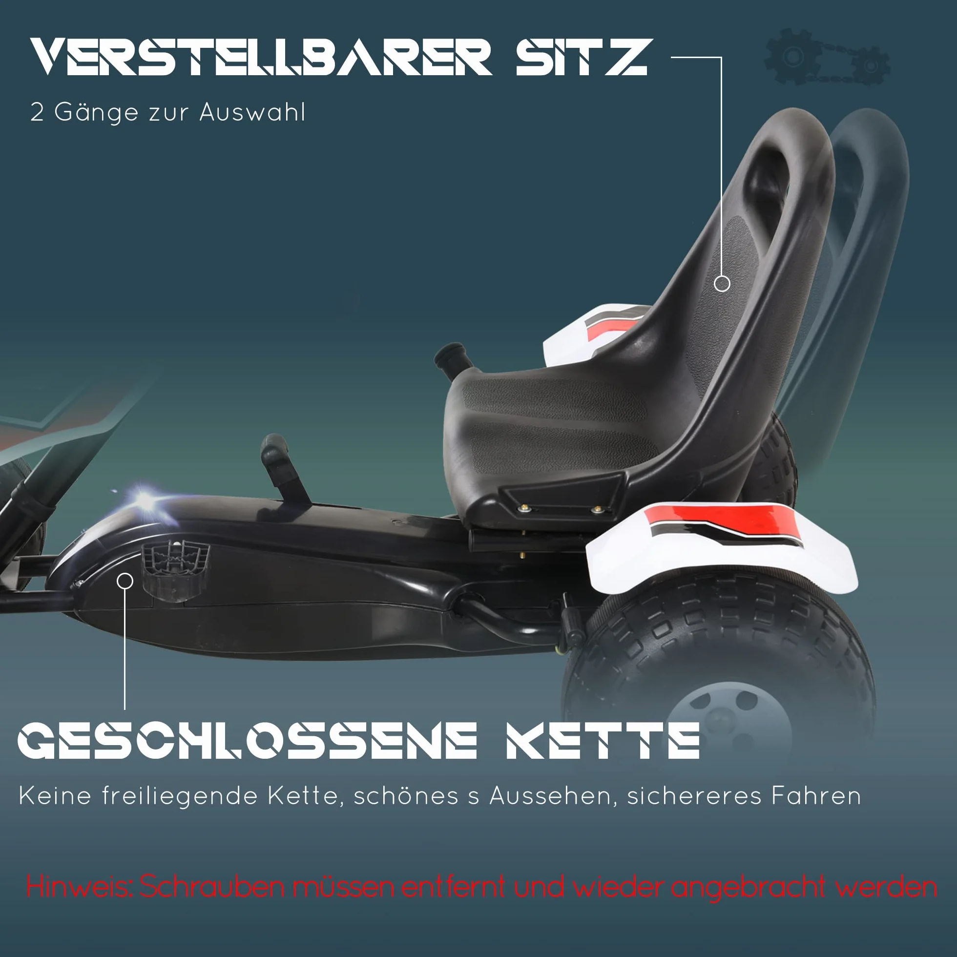 Gokart HOMCOM samochód dziecięcy na pedały z pedałem hamulca zabawka dla dzieci 3–8 lat stal kolor biały 104 x 66 x 57 cm