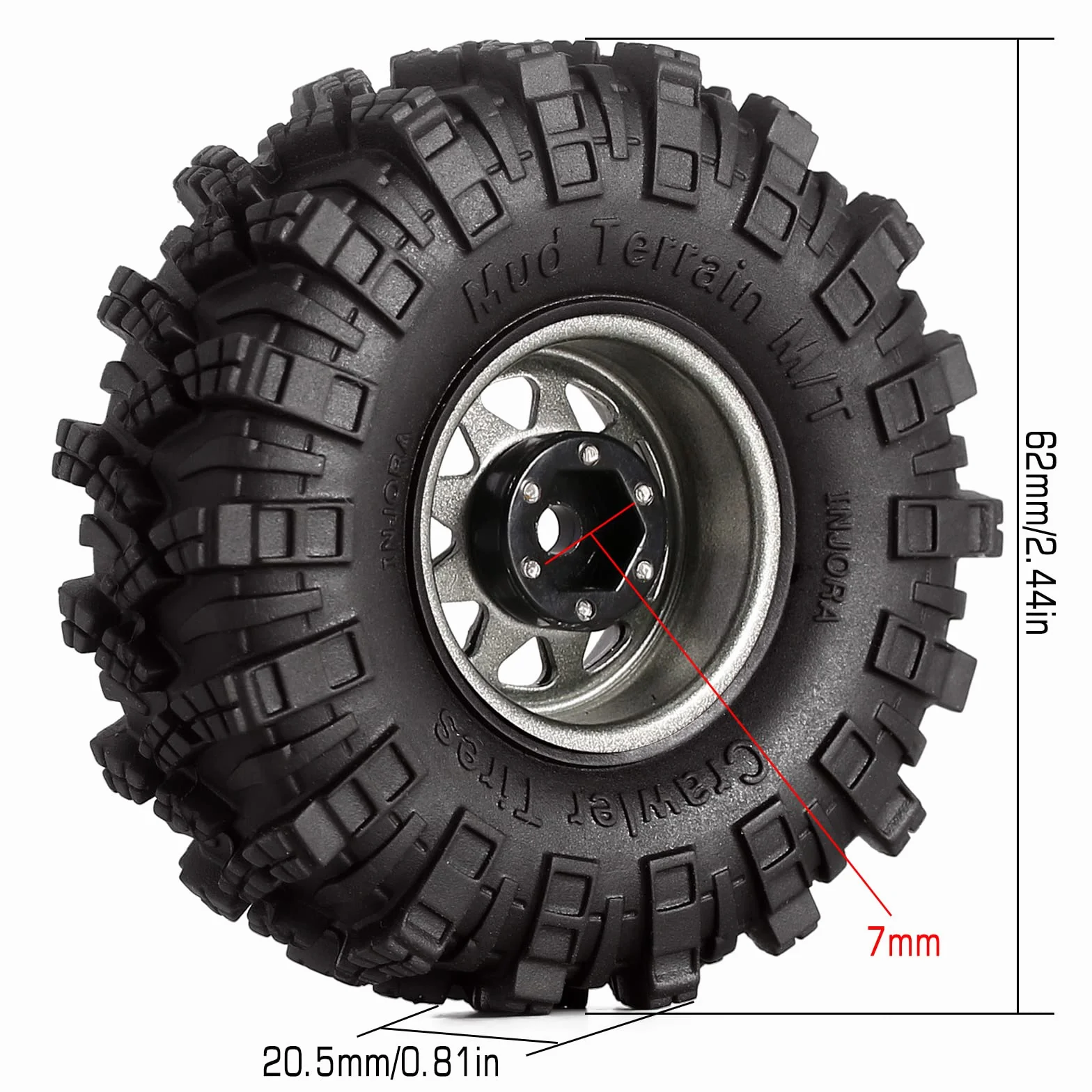 INJORA Zestaw 1.0 RC Beadlock koła błotne opony Deep Dish, opony do TRX4M 1/18 Axial SCX24 Gladiator Deadbolt Bronco C10 JLU części do RC Crawler Car, S5