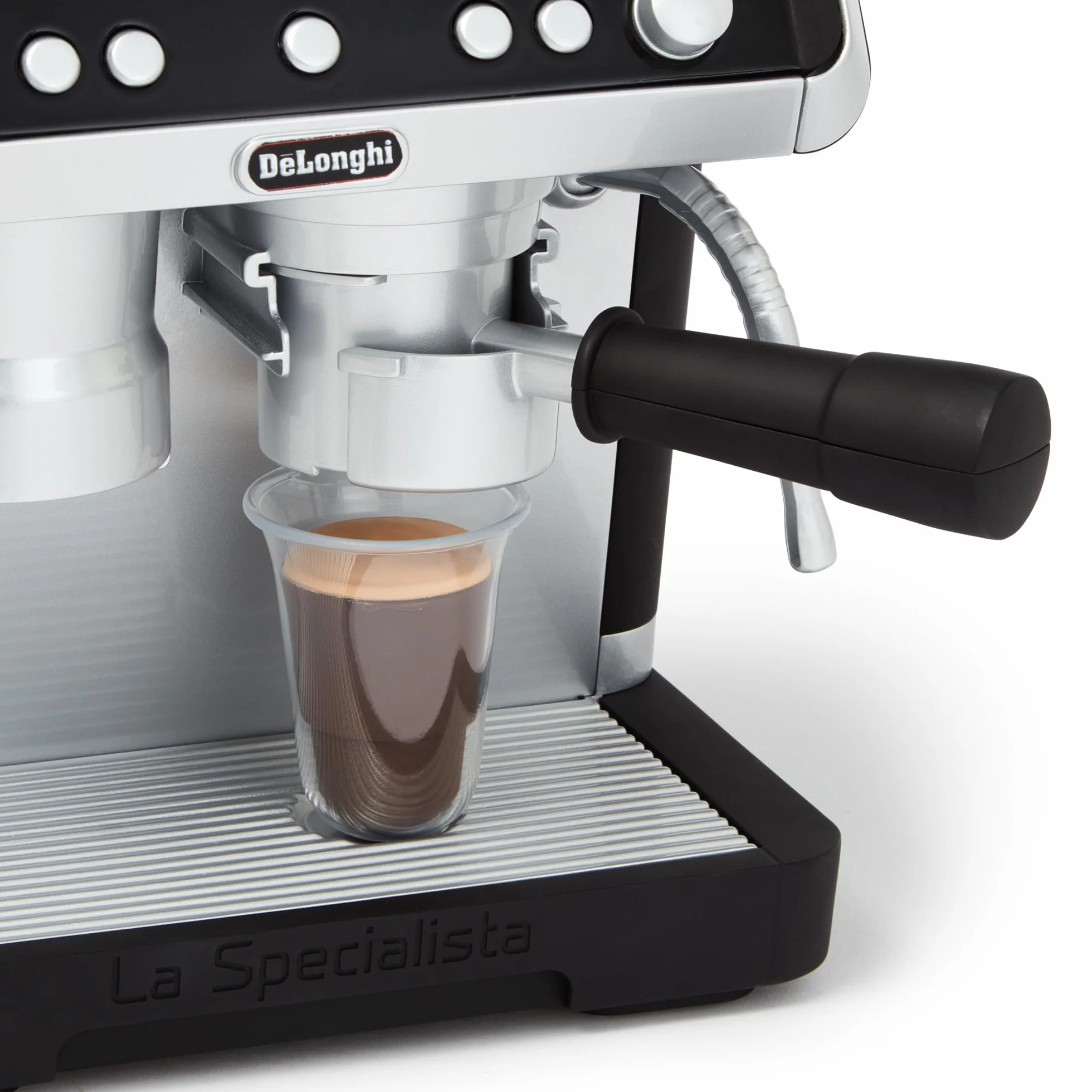 Casdon De'Longhi Toys. Barista ekspres do kawy, zabawkowy zestaw kuchenny dla dzieci z ruchomymi częściami, realistyczne dźwięki i magiczne ujawnienie kawy, dla dzieci w wieku od 3 lat, srebrny